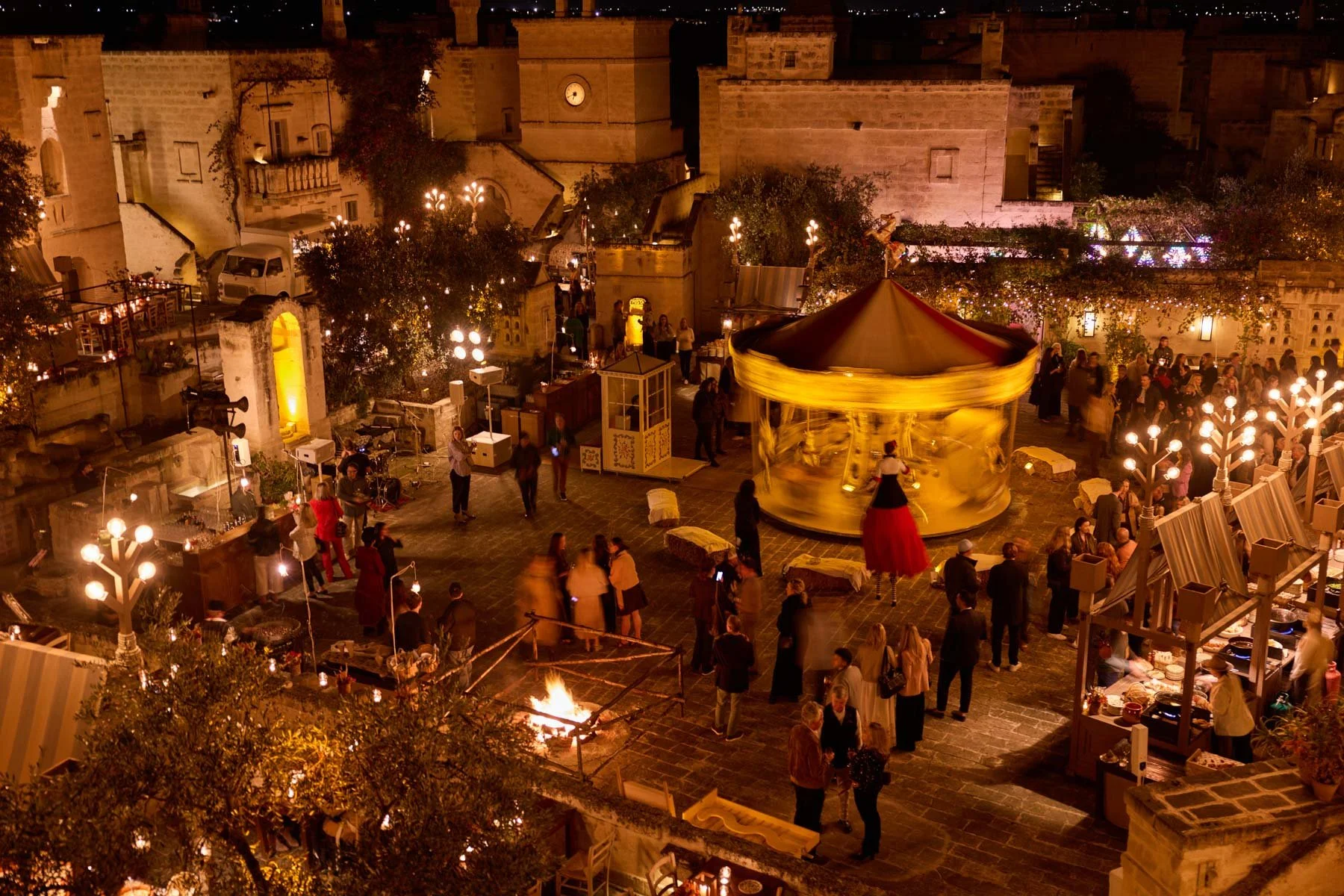 Wide angle view of Italian themed event space