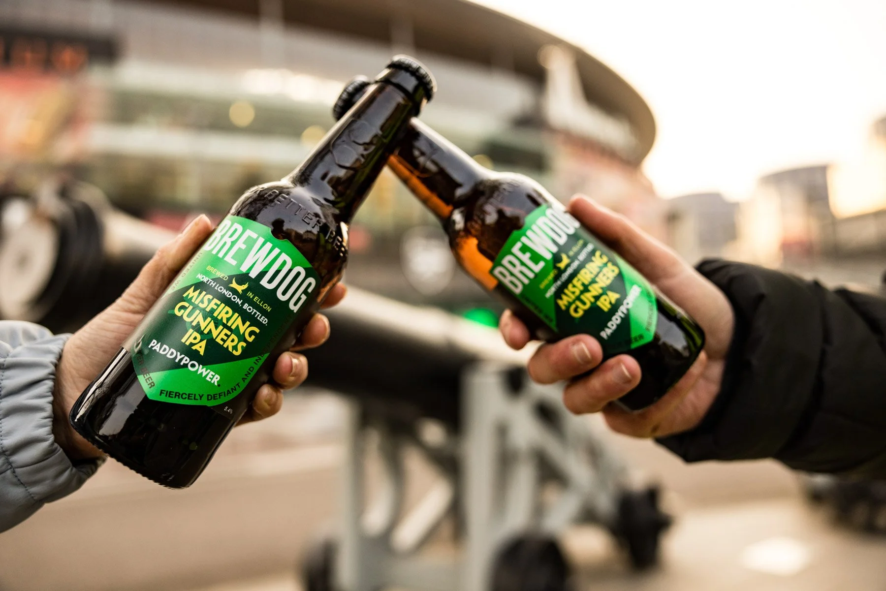 Brand activation photography of BrewDog Misfiring Gunners IPA x Paddy Power stunt