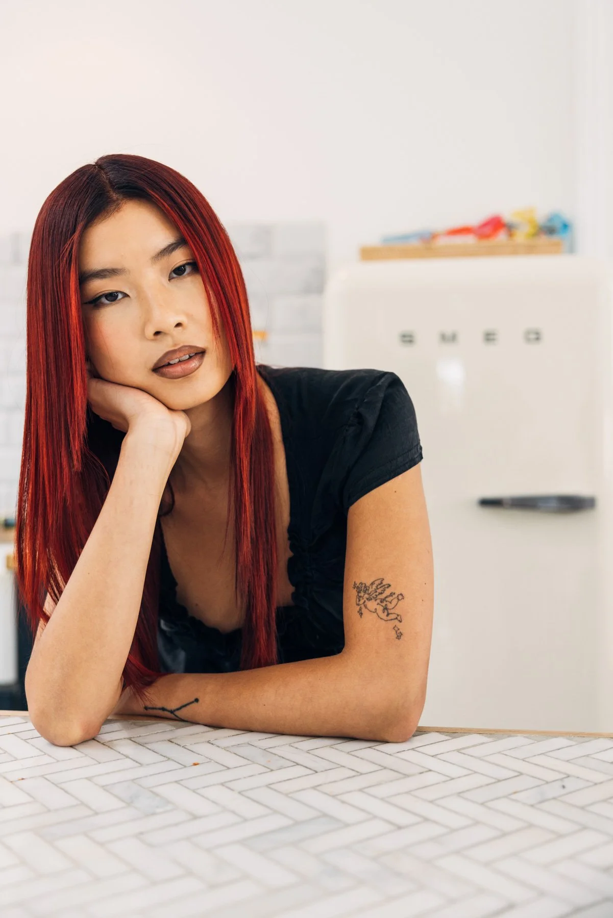 Hair colour inspired fashion editorial portrait