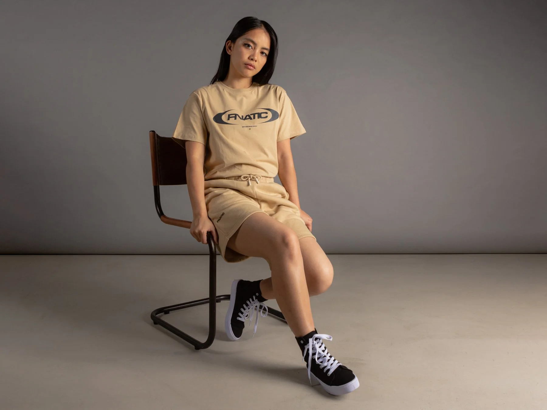 Contemporary streetwear portrait in studio featuring FNATIC