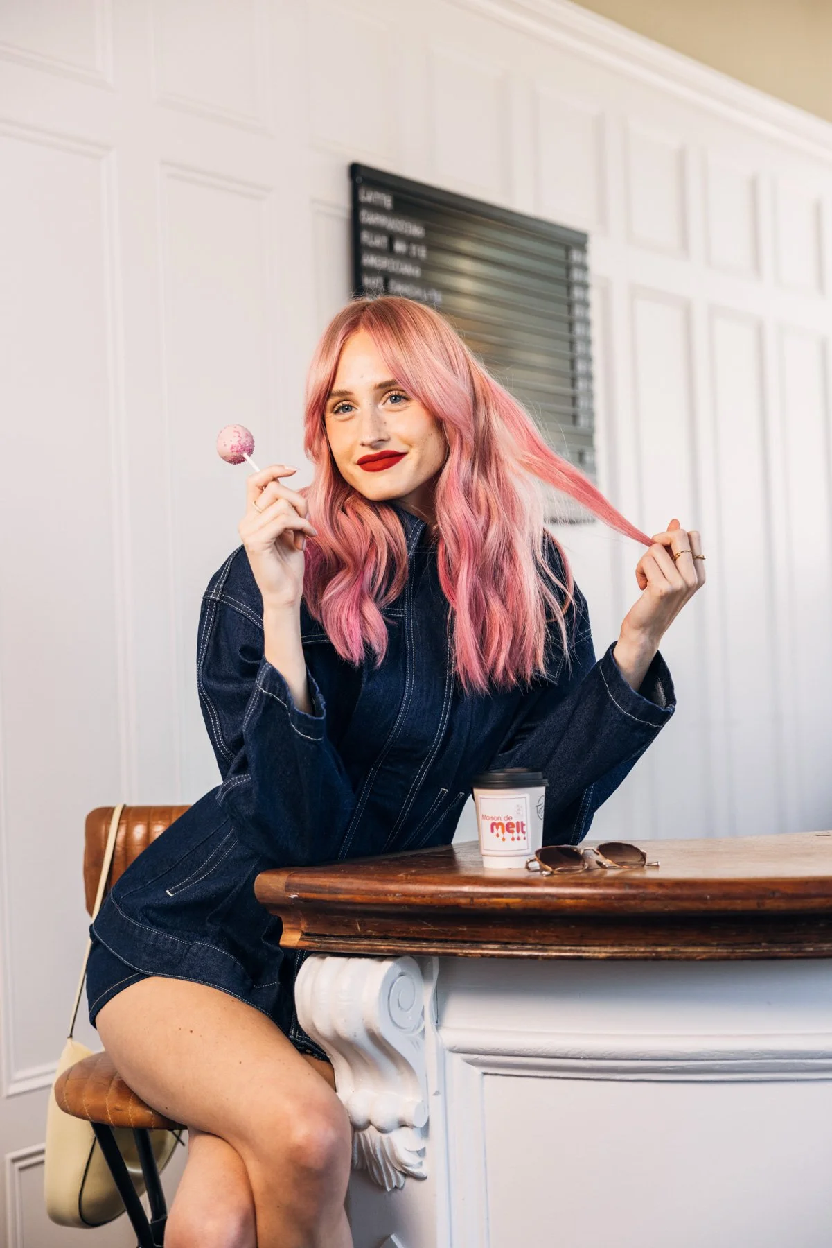 Café themed hair colour editorial photography