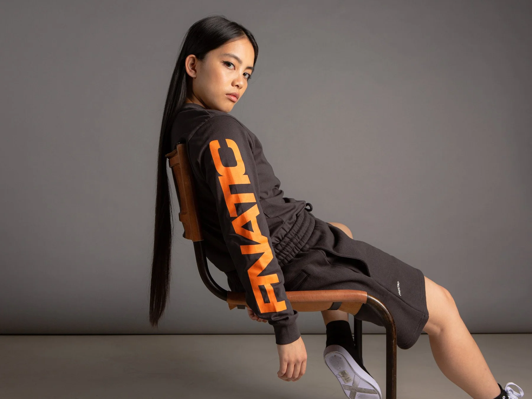 Studio fashion portrait of models wearing FNATIC streetwear