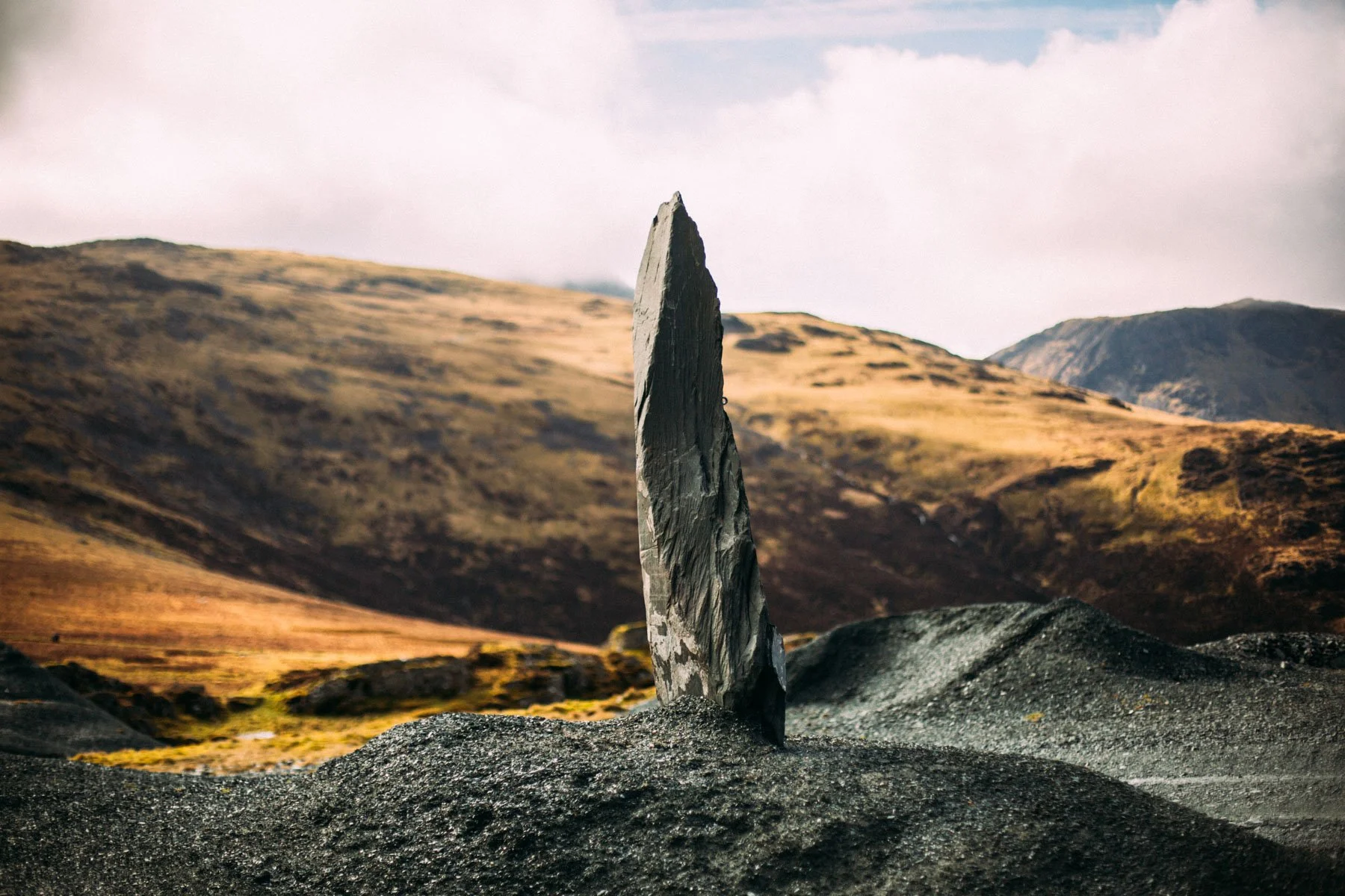 Slate monolith at Honister Slate Mine in the Lake District