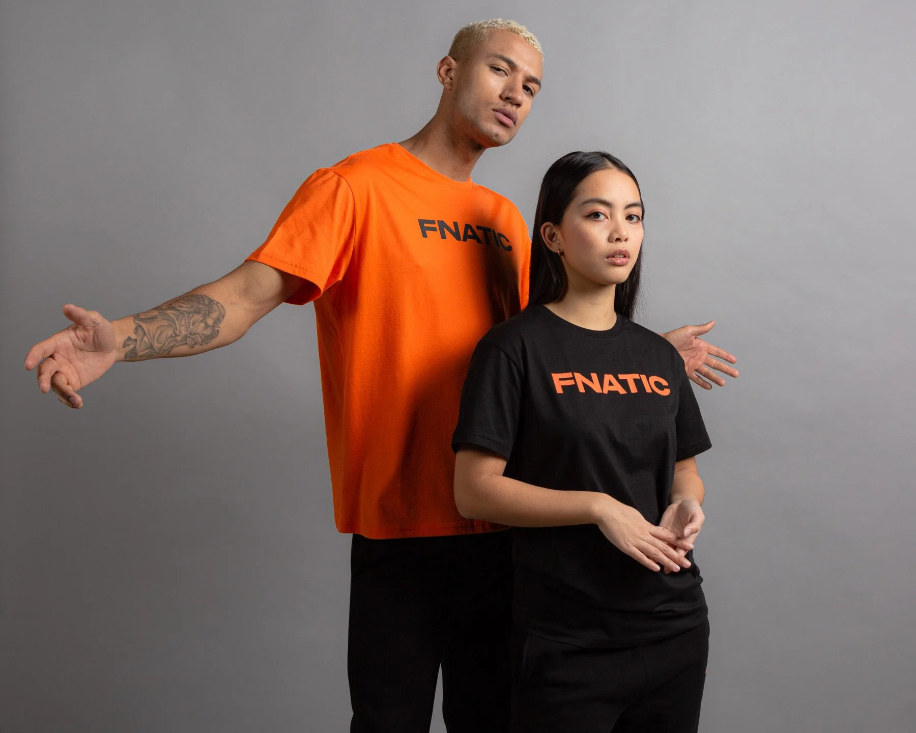 Modern streetwear portrait in studio with FNATIC clothing