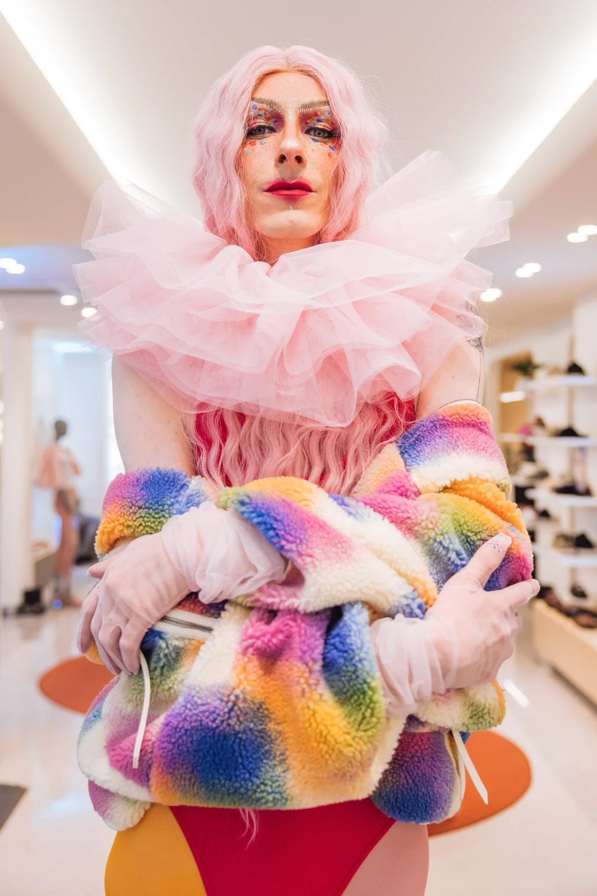 Brand event photography of drag performer at UGG Pride event