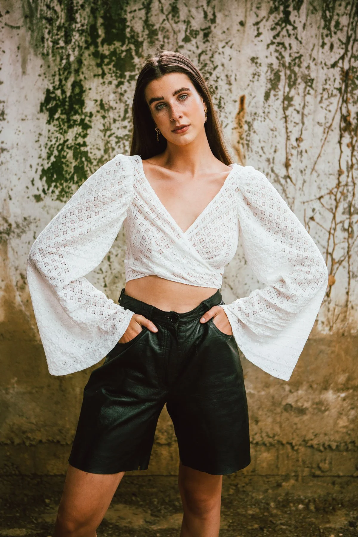 Outdoor fashion portrait of model wearing Independent Design Company clothing