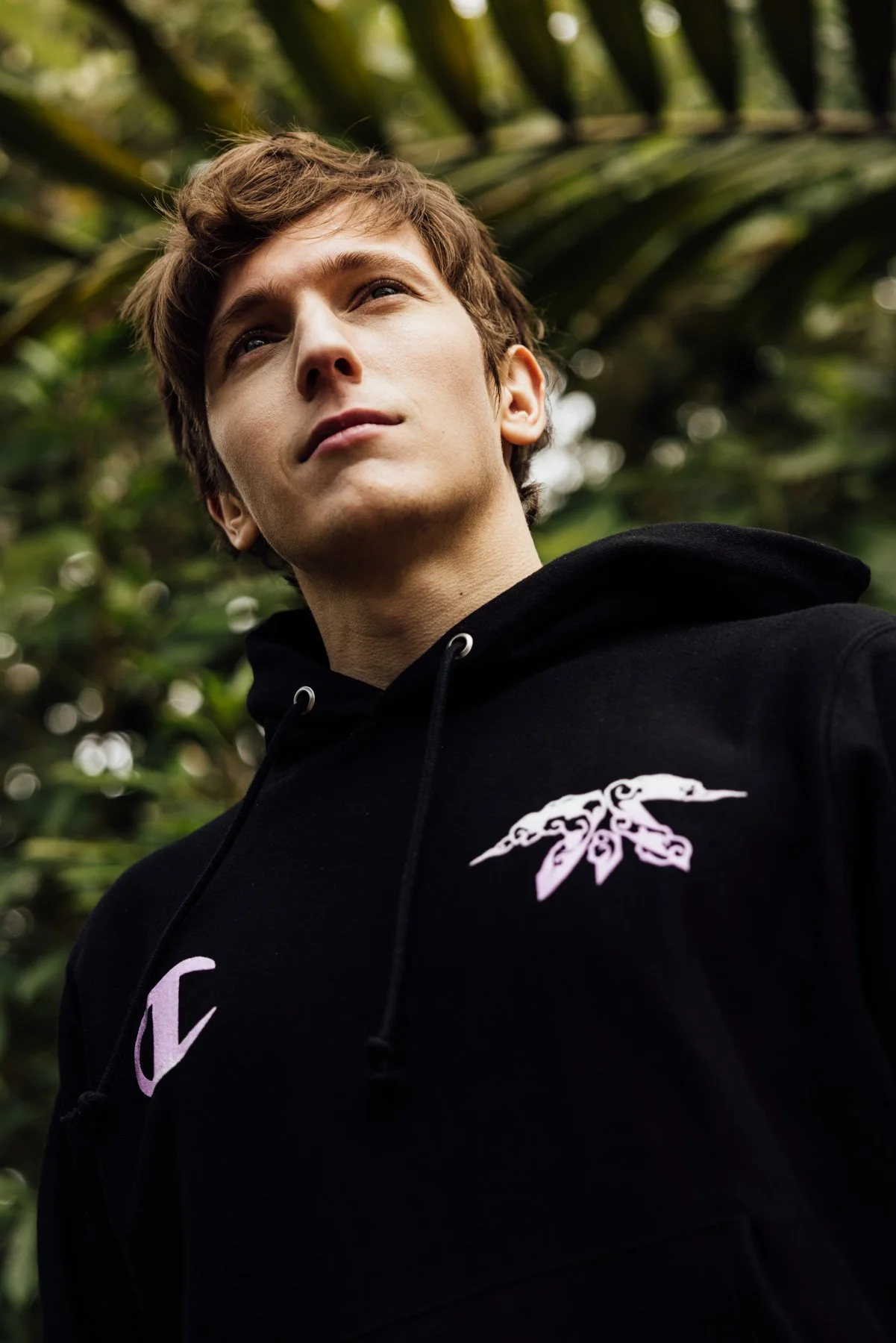 Location fashion portrait of FNATIC streetwear in Kew Gardens