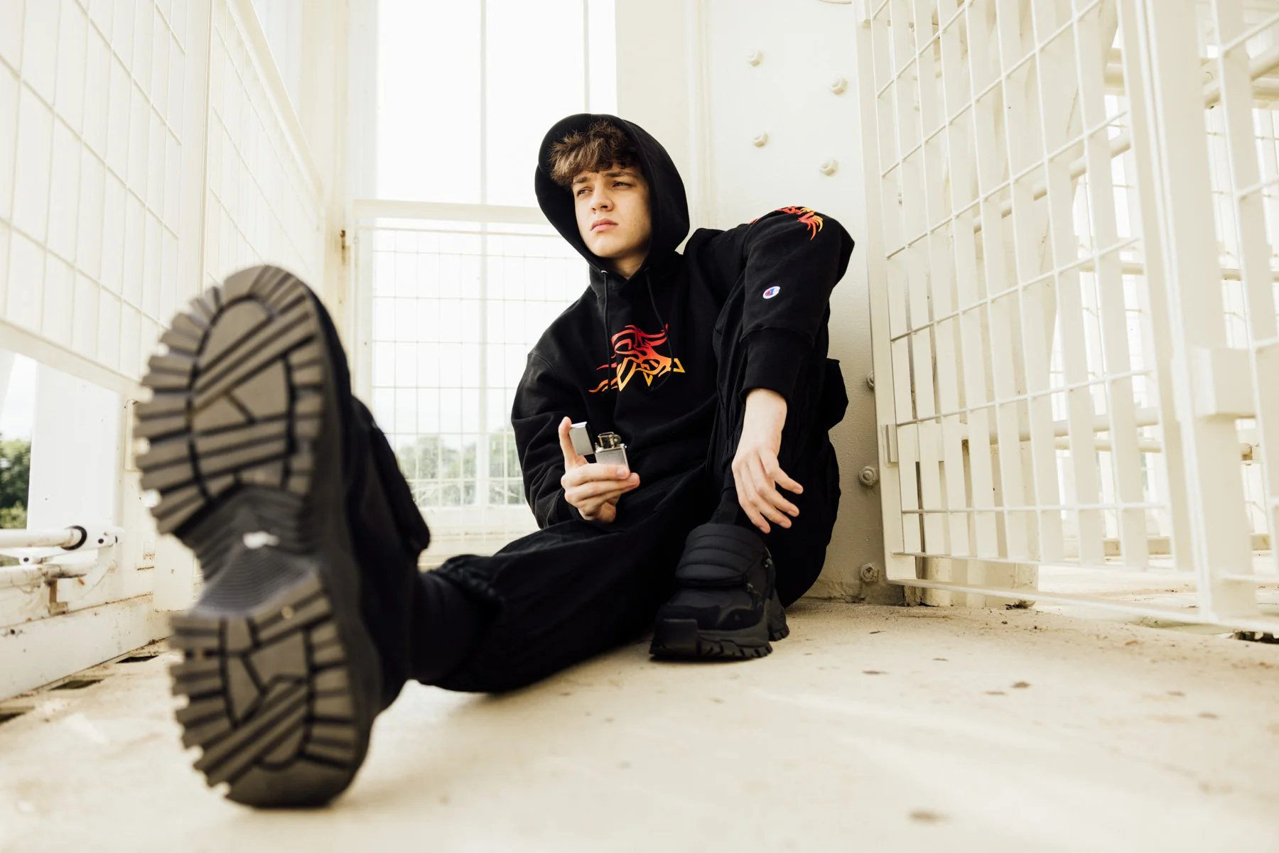 Model styled in FNATIC apparel at Kew Gardens