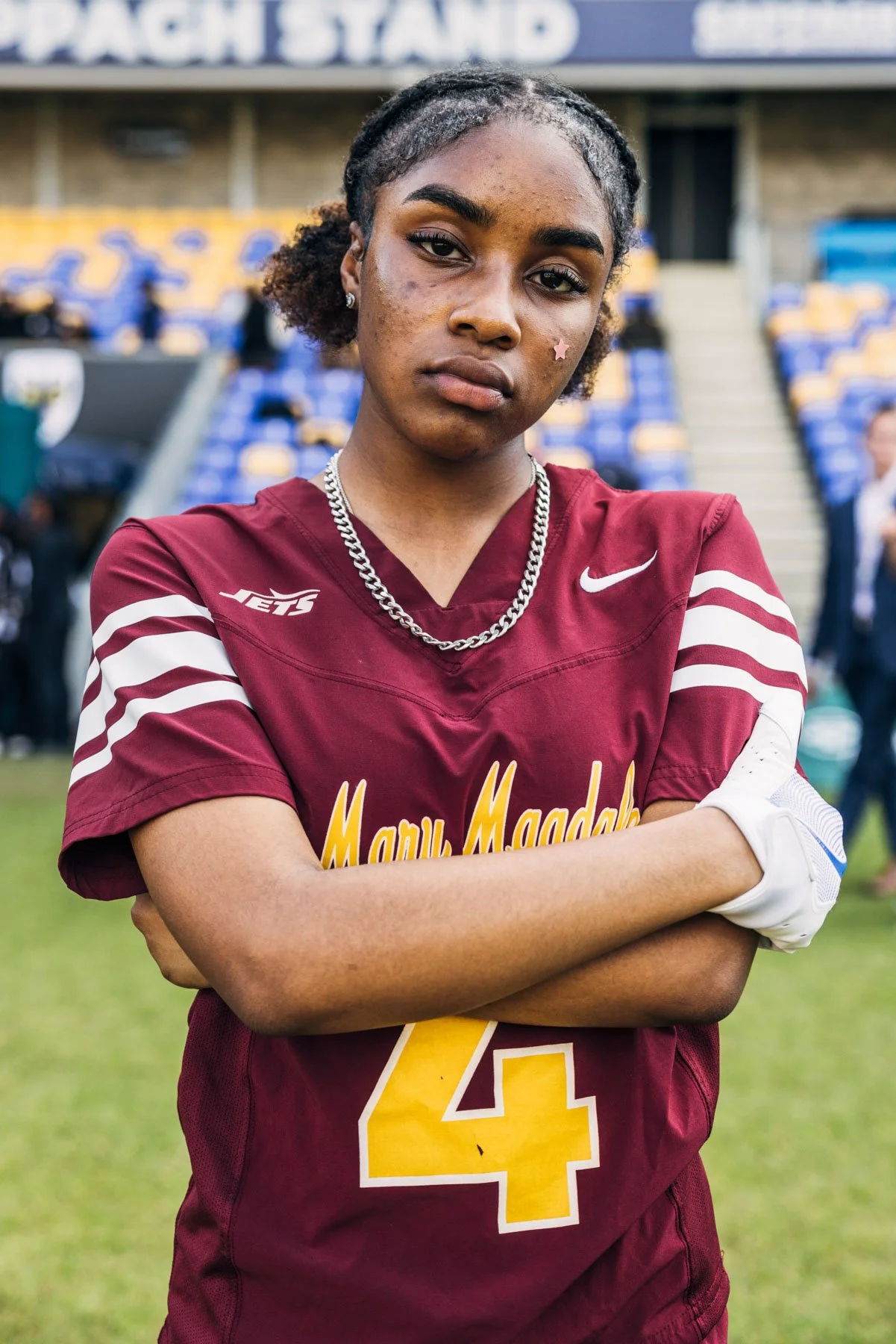 Editorial portrait photography of an anonymous NFL tag player