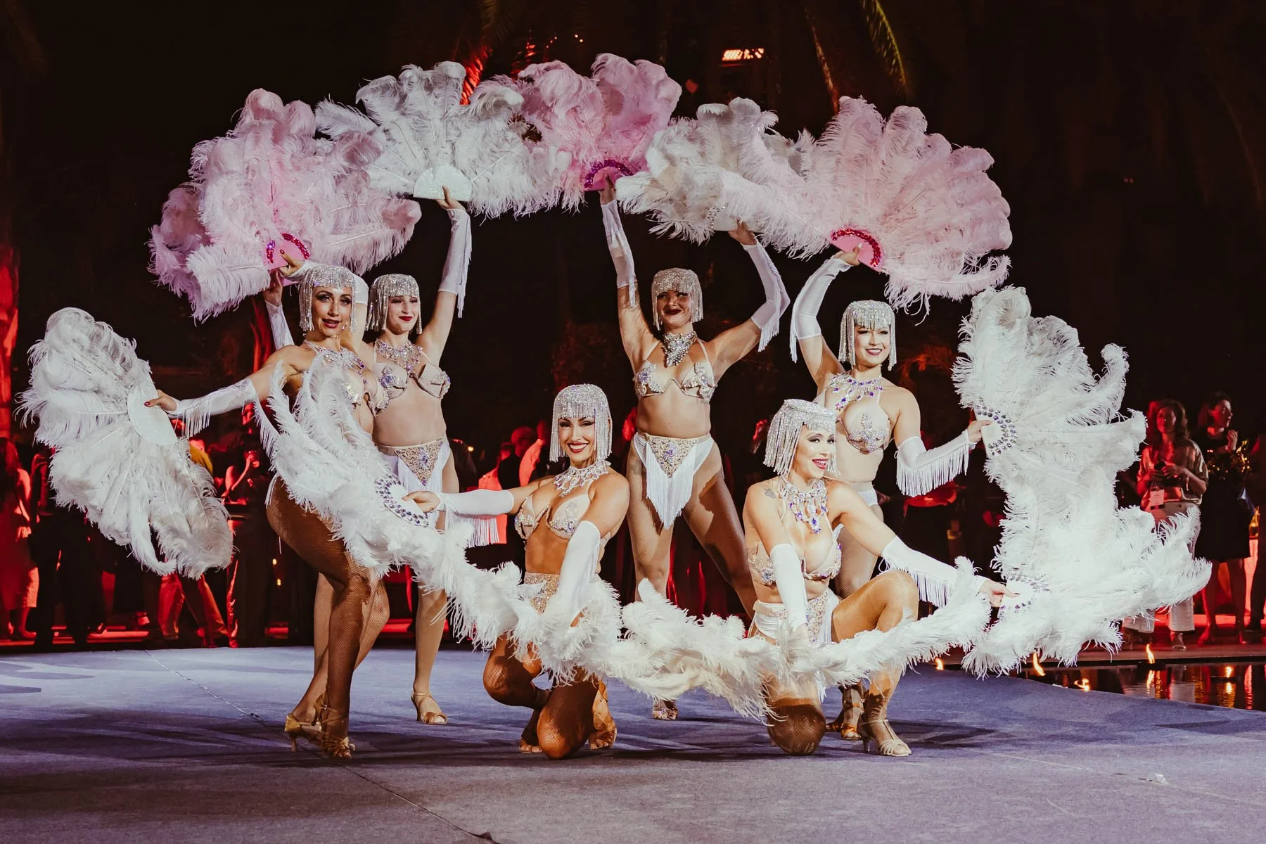 Performers on floating stage during live event