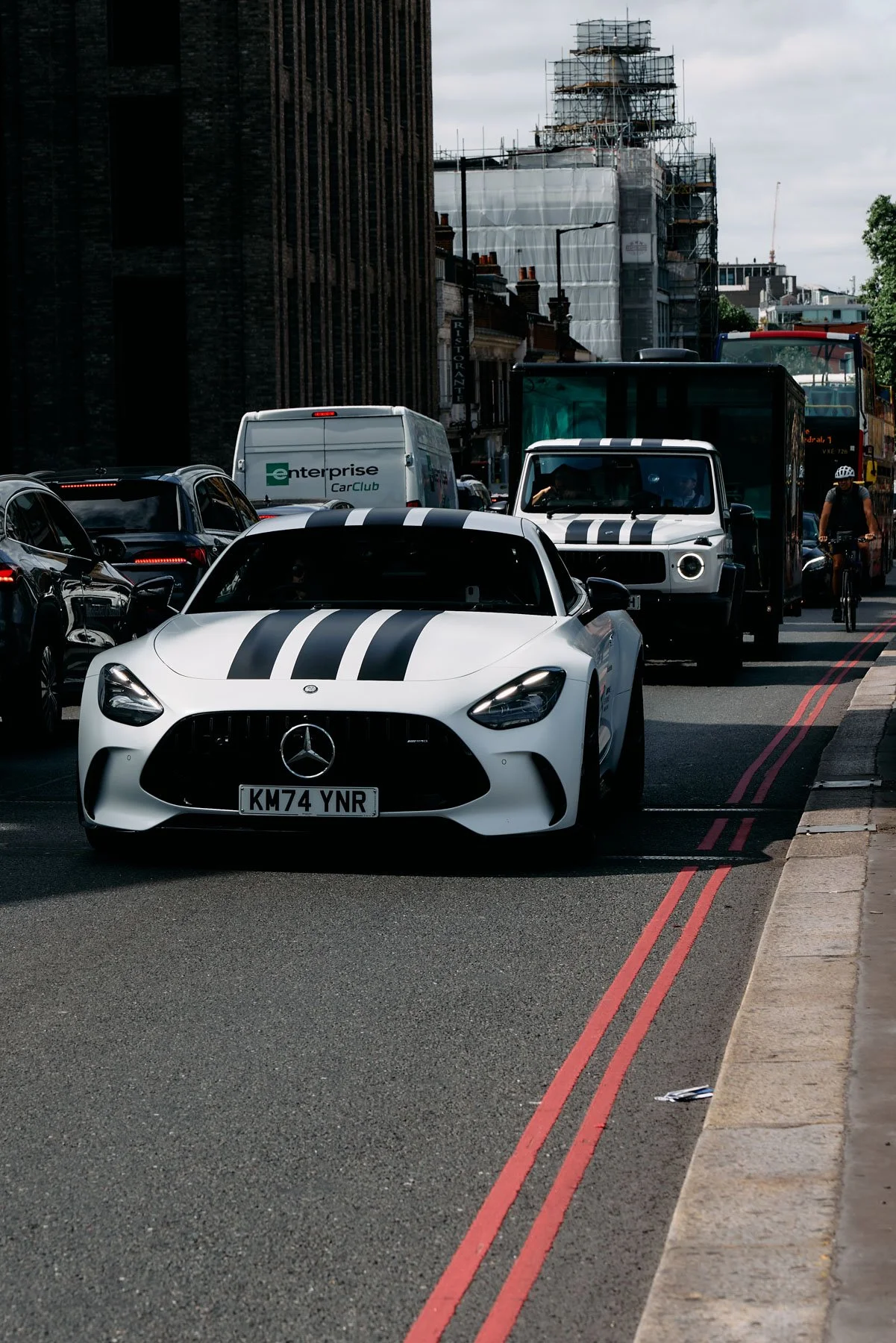 Brand activation photography of Adidas branded Mercedes Formula One car