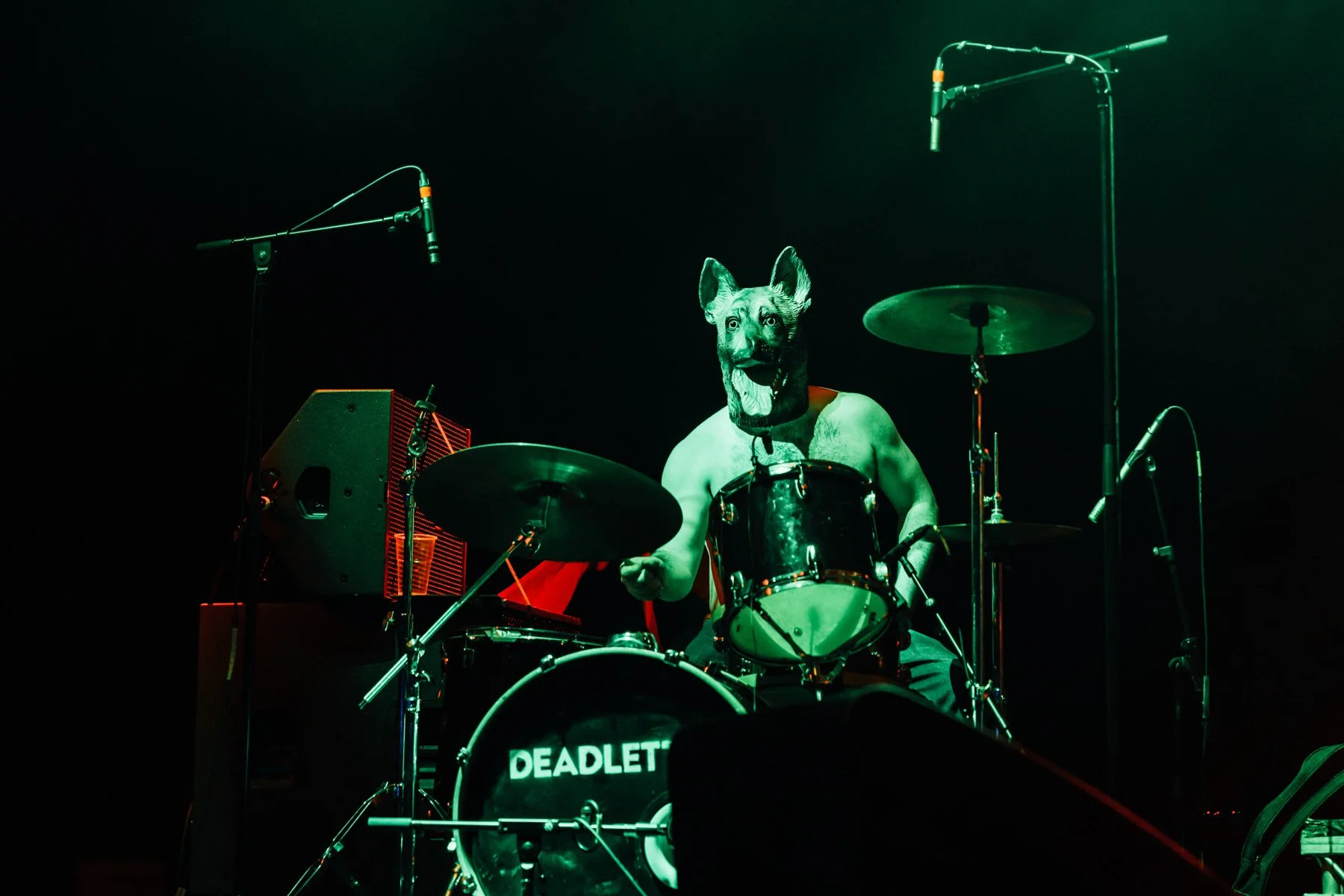 Live music photography of Fat Dog’s drummer performing at Troxy