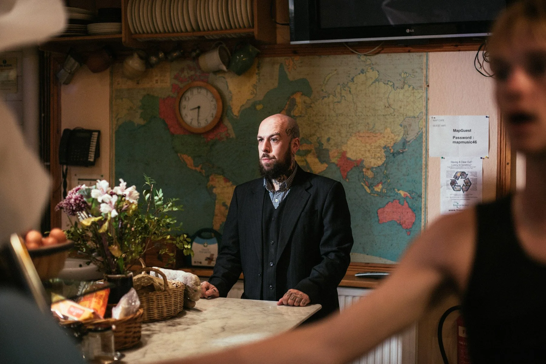 Cinematic unit still of background performer during Not DVR Stupid shoot