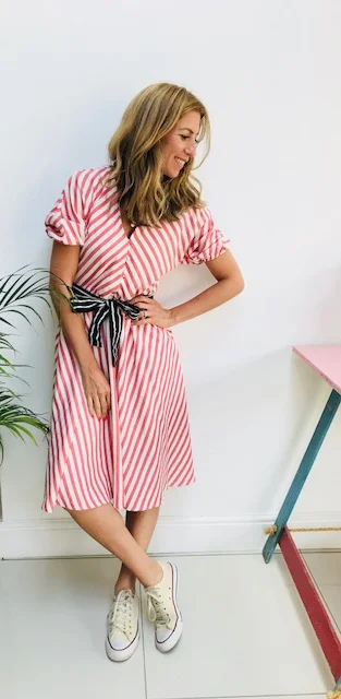 Red striped dress: Was £39.99 now £29.99 RESERVED Comes with grosgrain belt Cute button detail Puff sleeve
