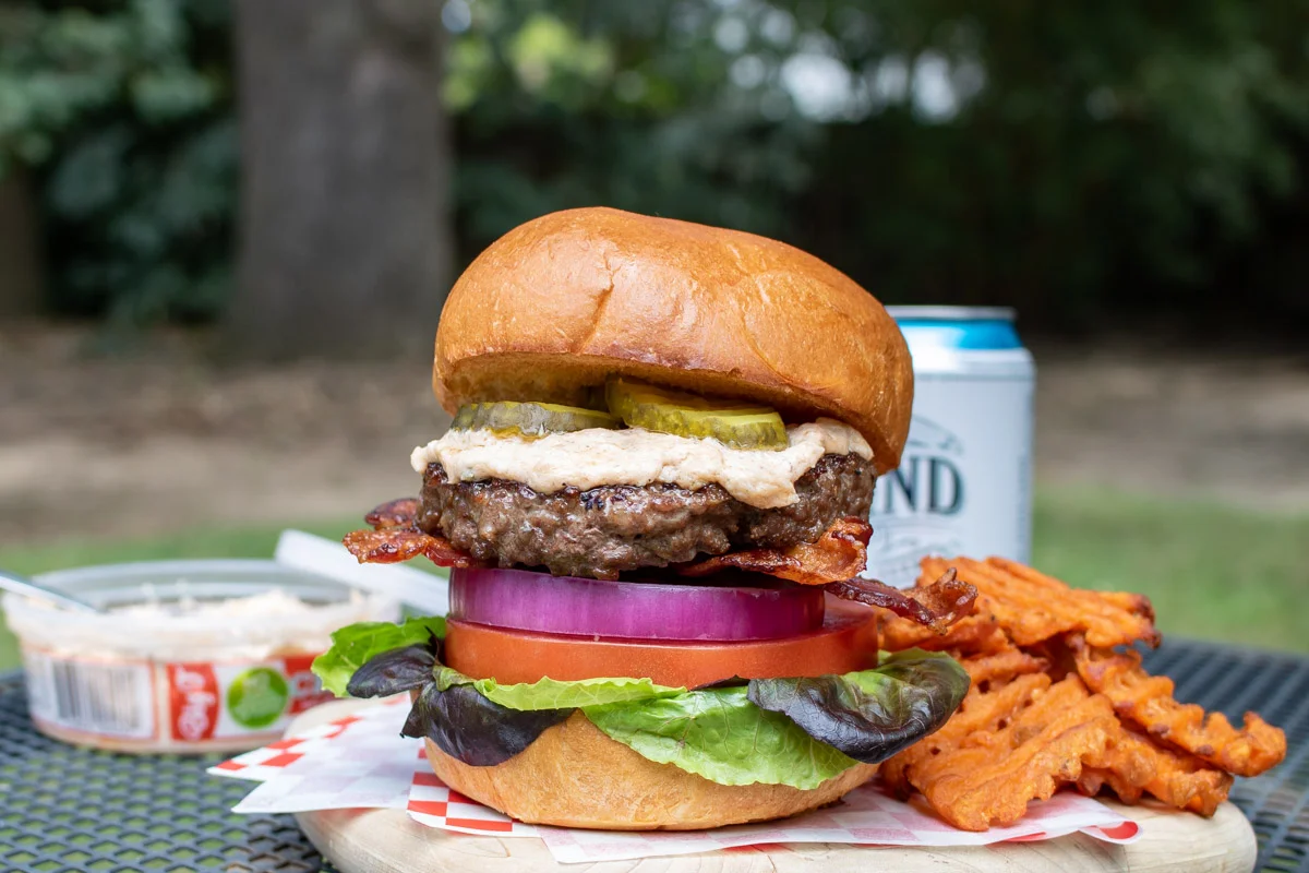 Bacon and Crab Topped Cheeseburgers