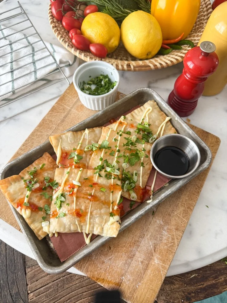 Homemade Crab Dip wontons made with wrappers