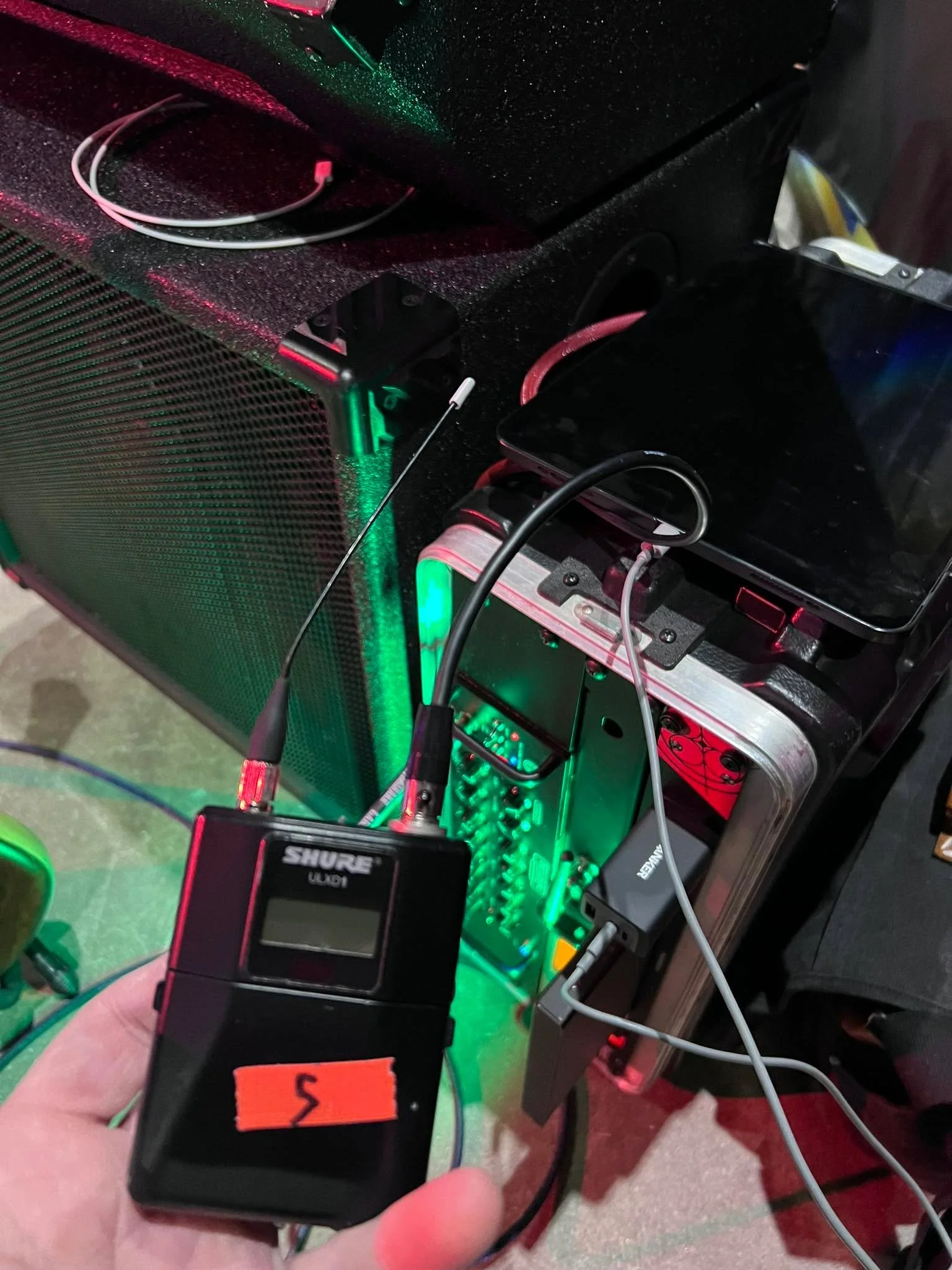 Sound folks- thoughts on this 'we didn't run a snake to that side of the arena, so here's your direct input (DI) cable' solution. 

The piano, bass, guitar, and kick drum are all setup like this...