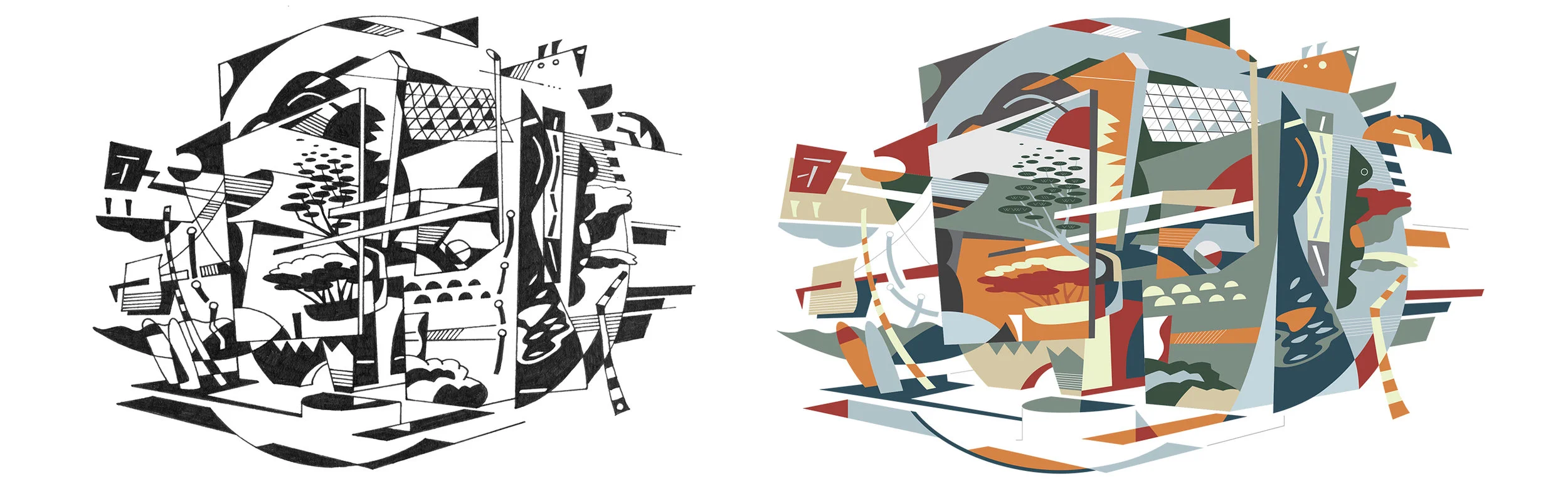 Kamakura street sketch, then rendered as a vector version