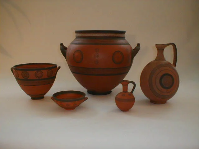 The pots in this group are from the Cypriot Iron age around 650 BC They are replicas of Black on Red ware from various collections.jpg