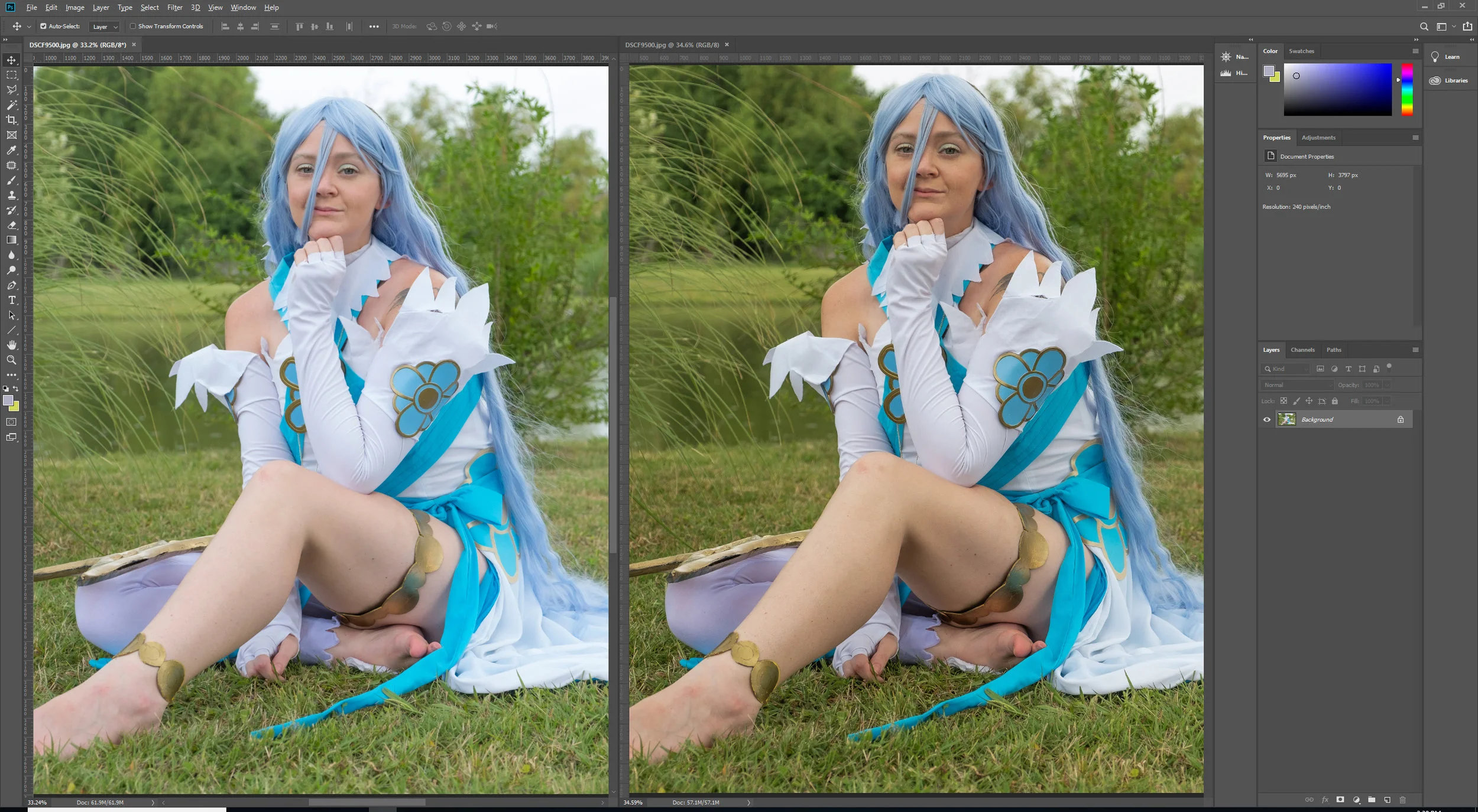 Left: original edit, right: re-edited version