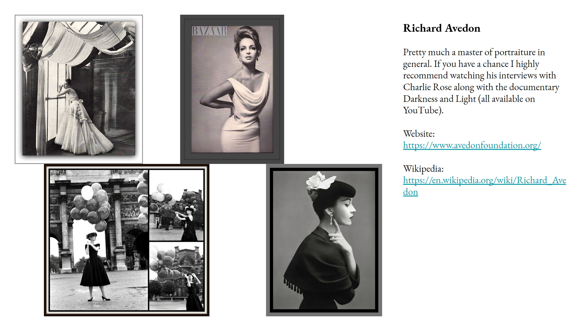  Fashion photos from photographer Richard Avedon. 