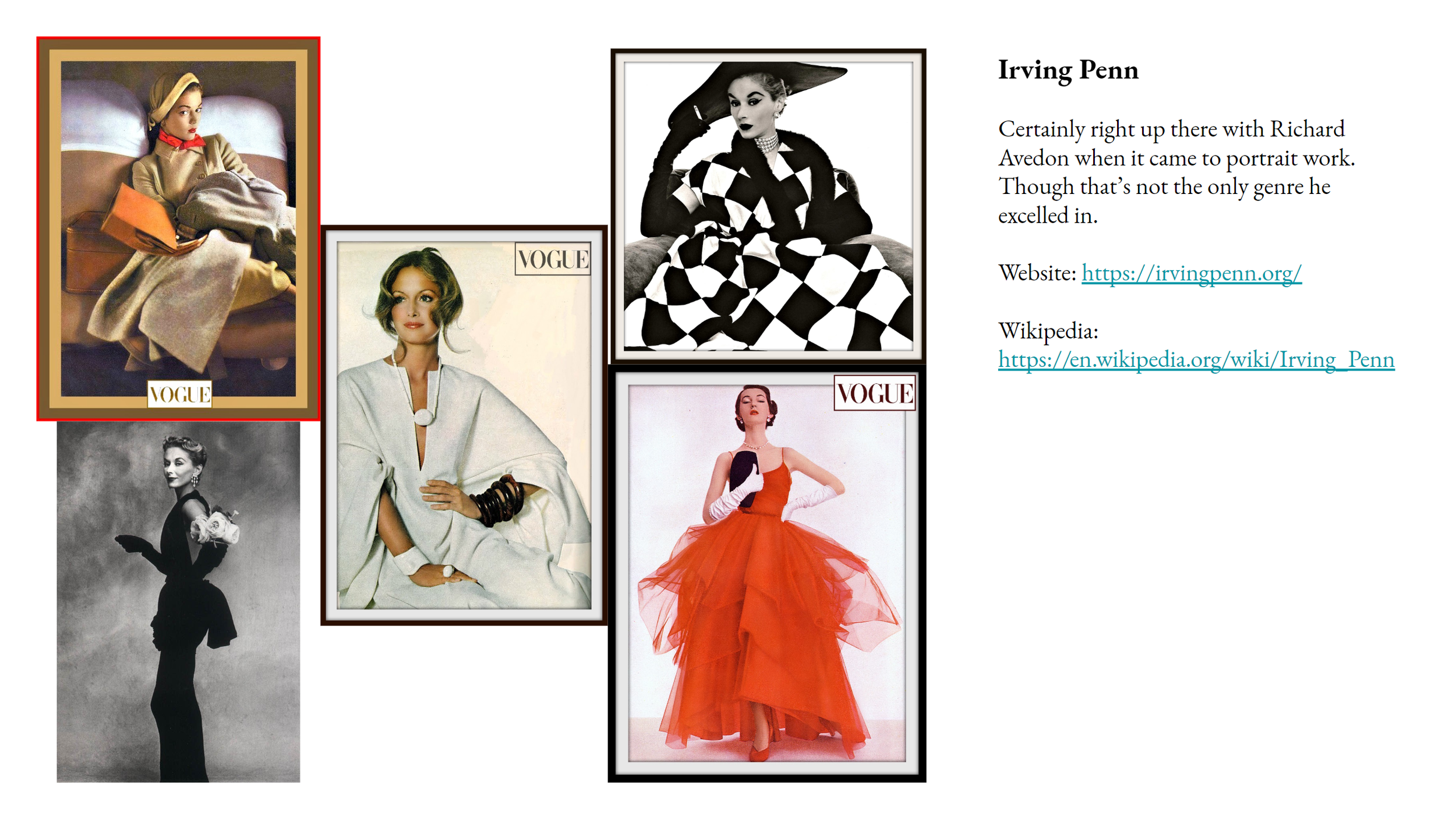  Fashion photos from photographer Irving Penn. 