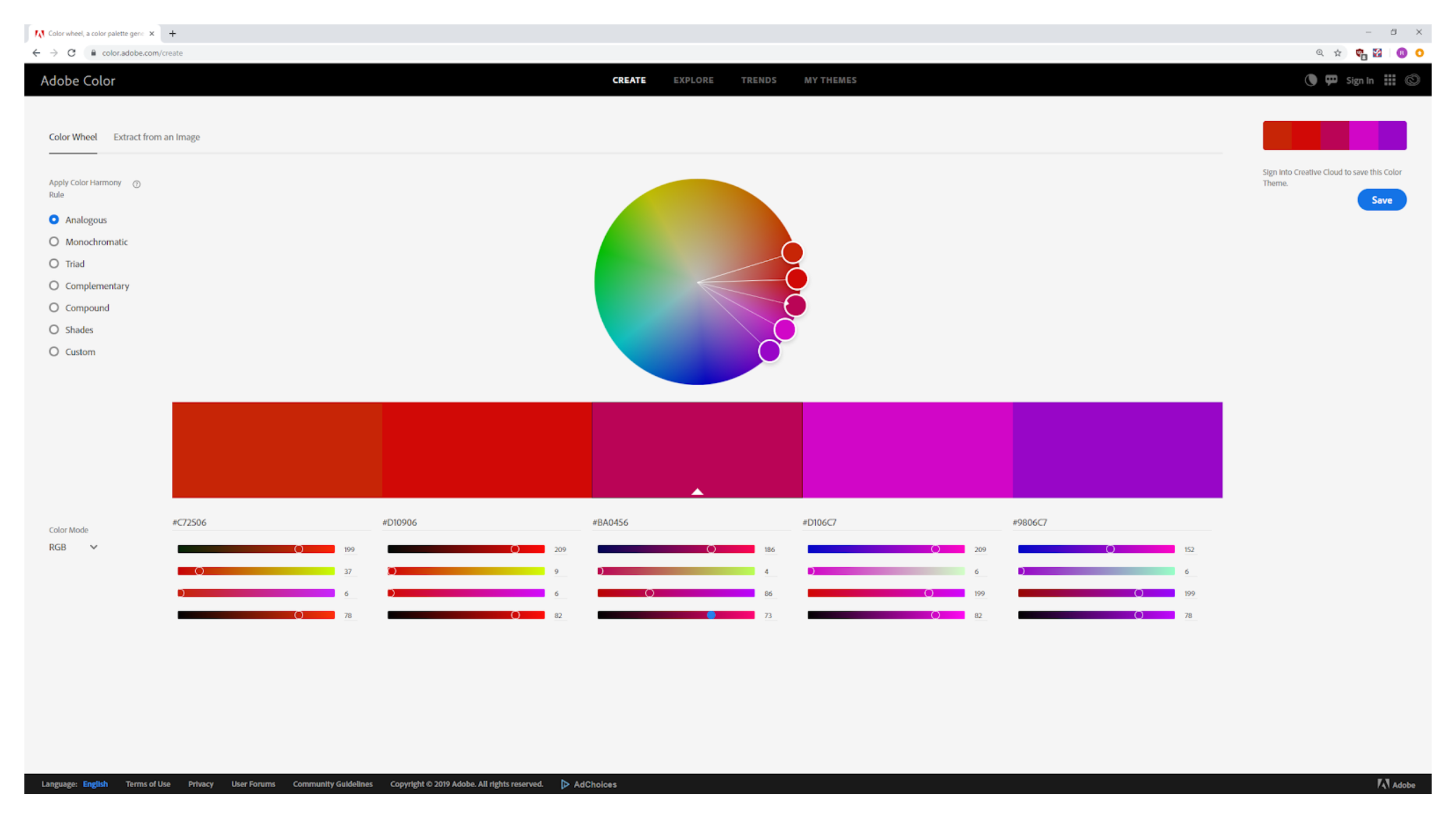  Adobe Color scheme used for Dark Elegance 