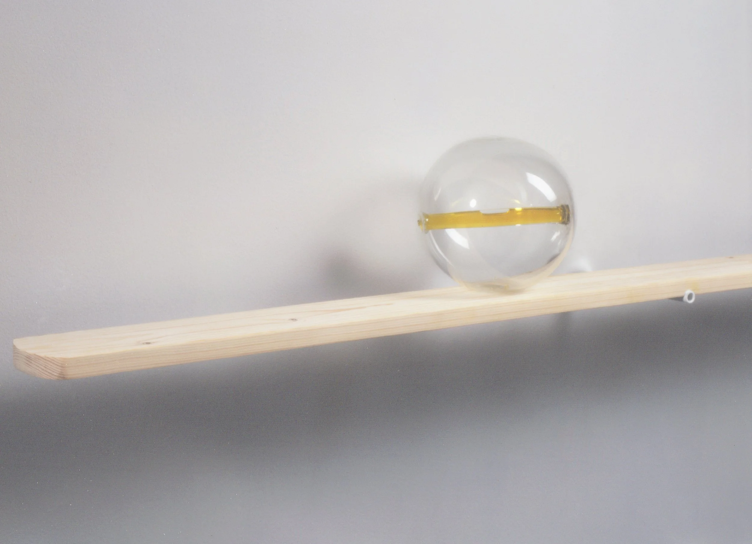   Level,  blown glass, wood, fluid 