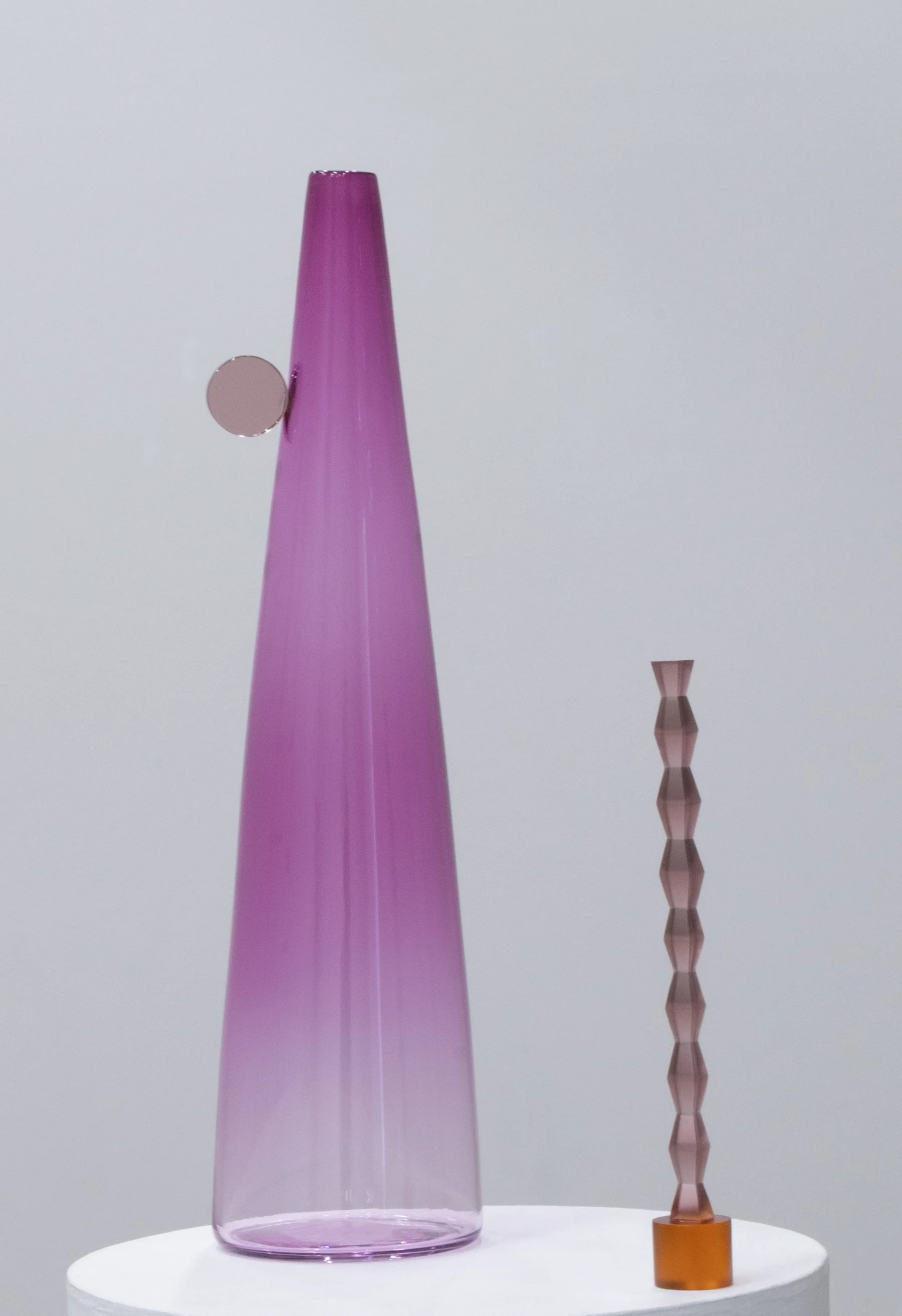   Cone and Circle, Point of Reference , blown, cast, and coldworked glass.  A position on the narrow distinction between modernist sculpture and twentieth century craft and design sensibilities. 