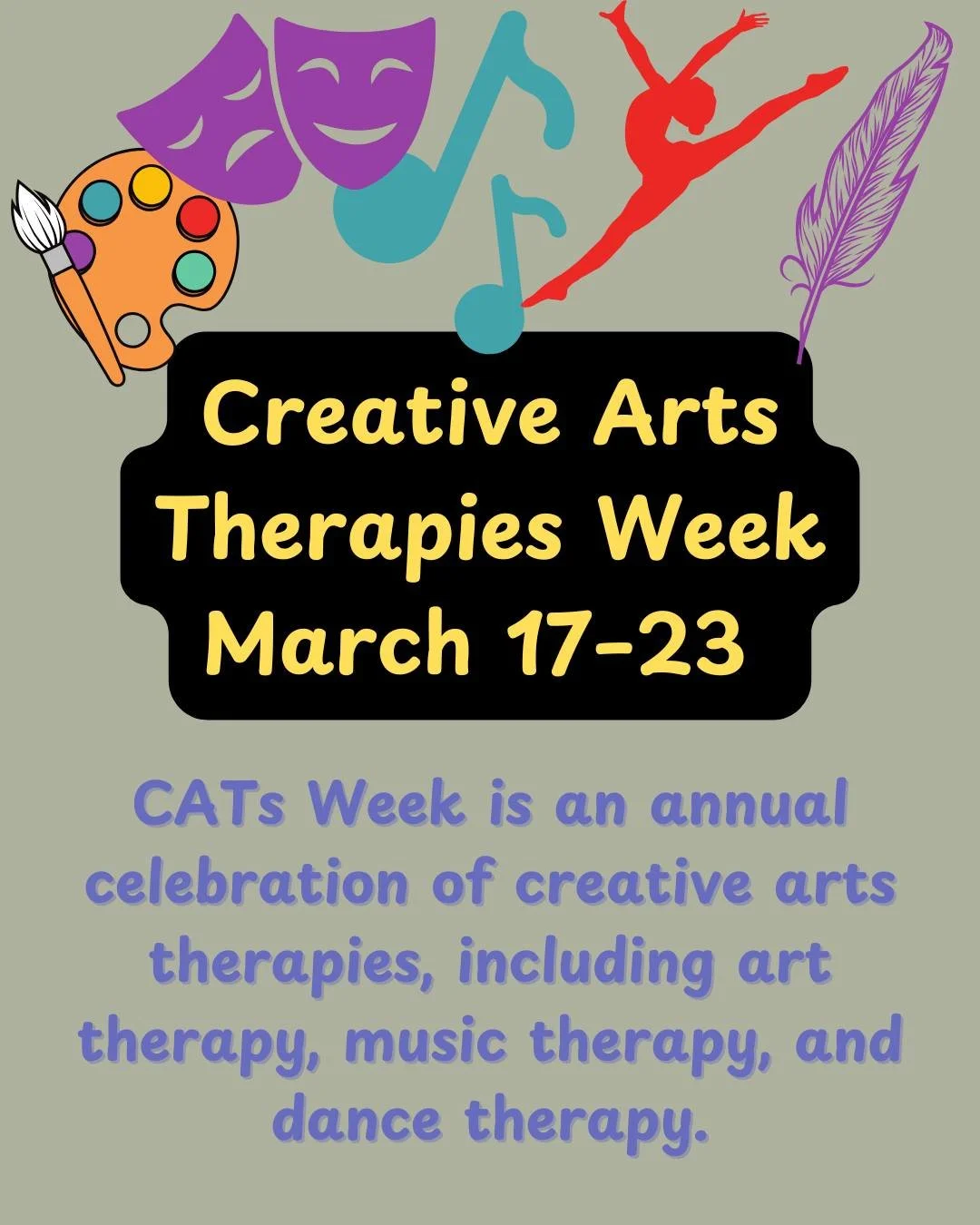 🎨 'Art Heals Pain' 🎭 
is a major theme in
The Great Now What!

Art is a healing force in the world. Did you know that March is when Creative Arts Therapies Week (CATs Week) happens? (March 17&ndash;23) CATs Week is an annual celebration of creative