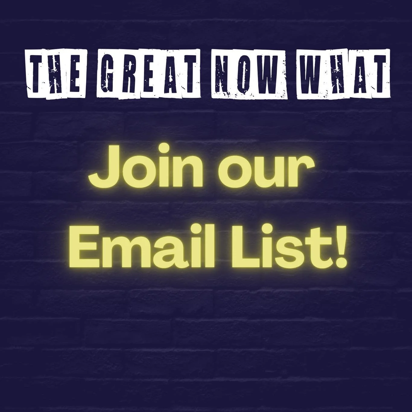 Are you on our email list? Please visit our website (link in bio) to join! Stay up-to-date on news about the film! We send an email about once a month.

Image description: Dark purple brick background. At the top, a white spray-painted stencil of the