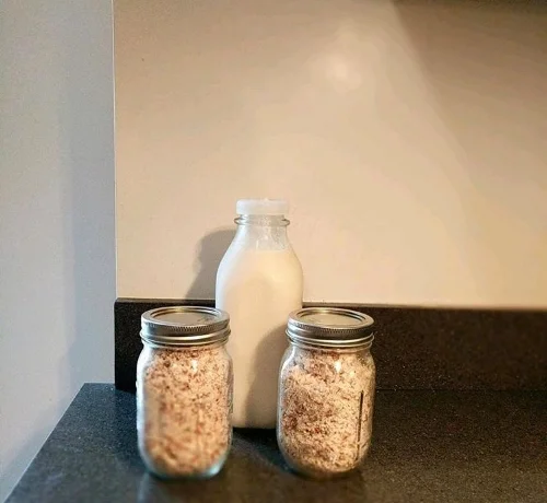 One of my very first batches of home made almond milk + meal! 