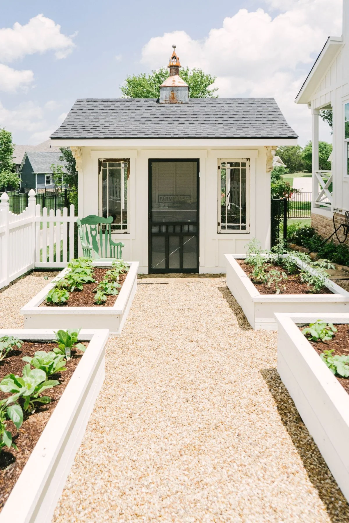 White Potting Shed and Raised Beds