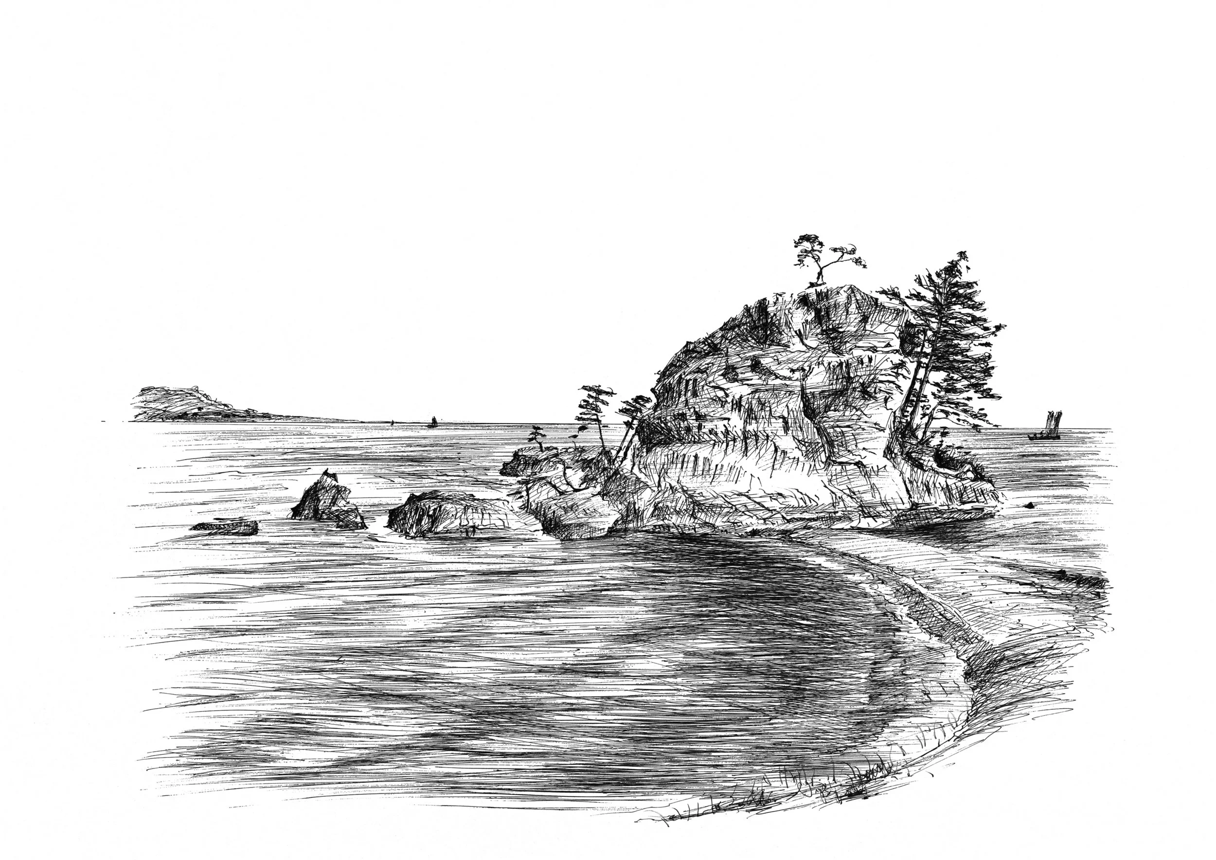 Craggy Japanese island (pen on paper)