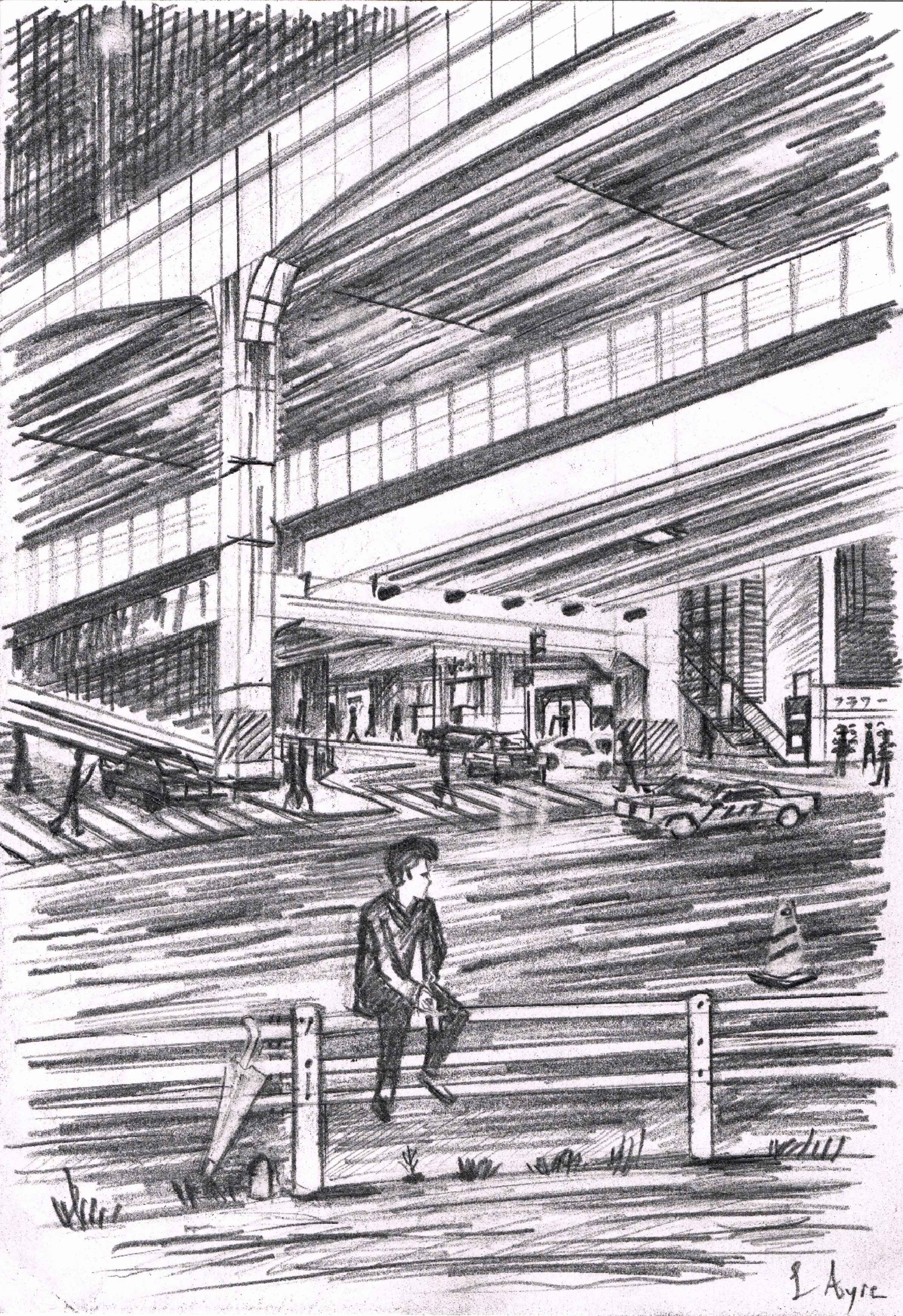 Young man sat waiting on a railing in Nishi Azabu in Tokyo