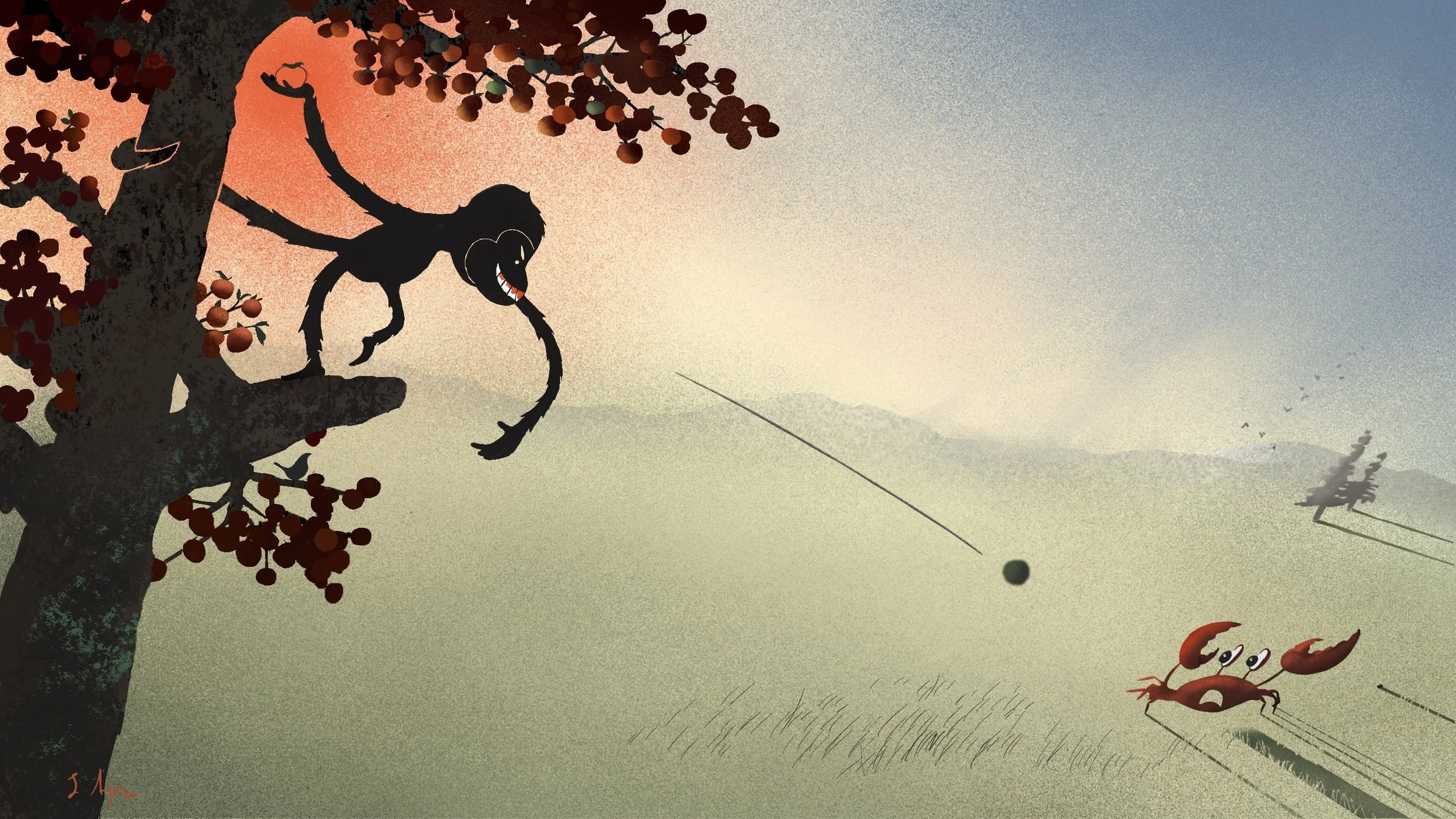 Illustration for The Battle of the Monkey and Crabs