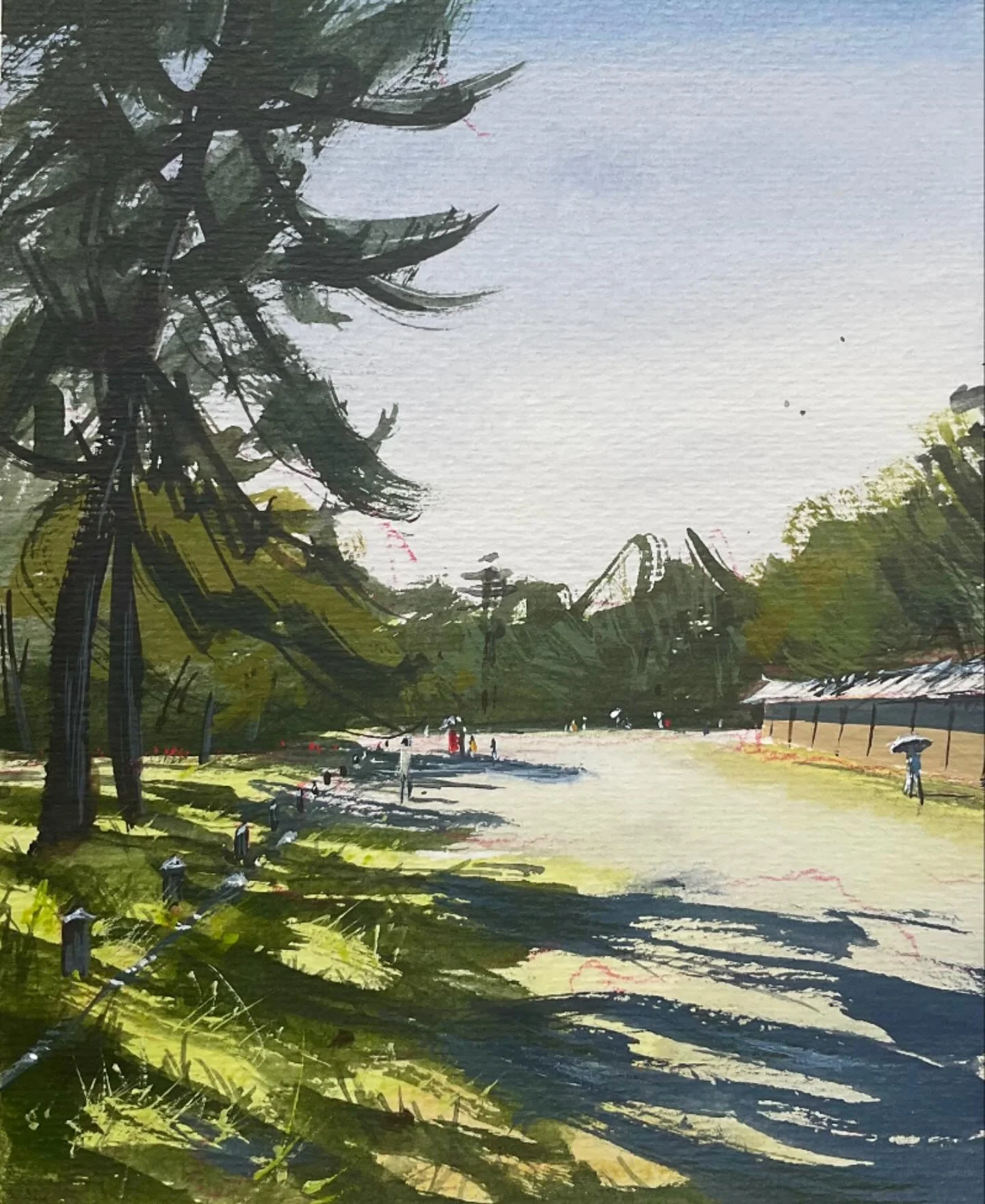 Sketch of some tall pine trees in Kyoto&rsquo;s Imperial Palace grounds

#pleinair #watercolor #etchr #holbeinwatercolors #Kyoto #Japan #sketch #pinetree #水彩画 #京都 #御所 #秋 #松の木
