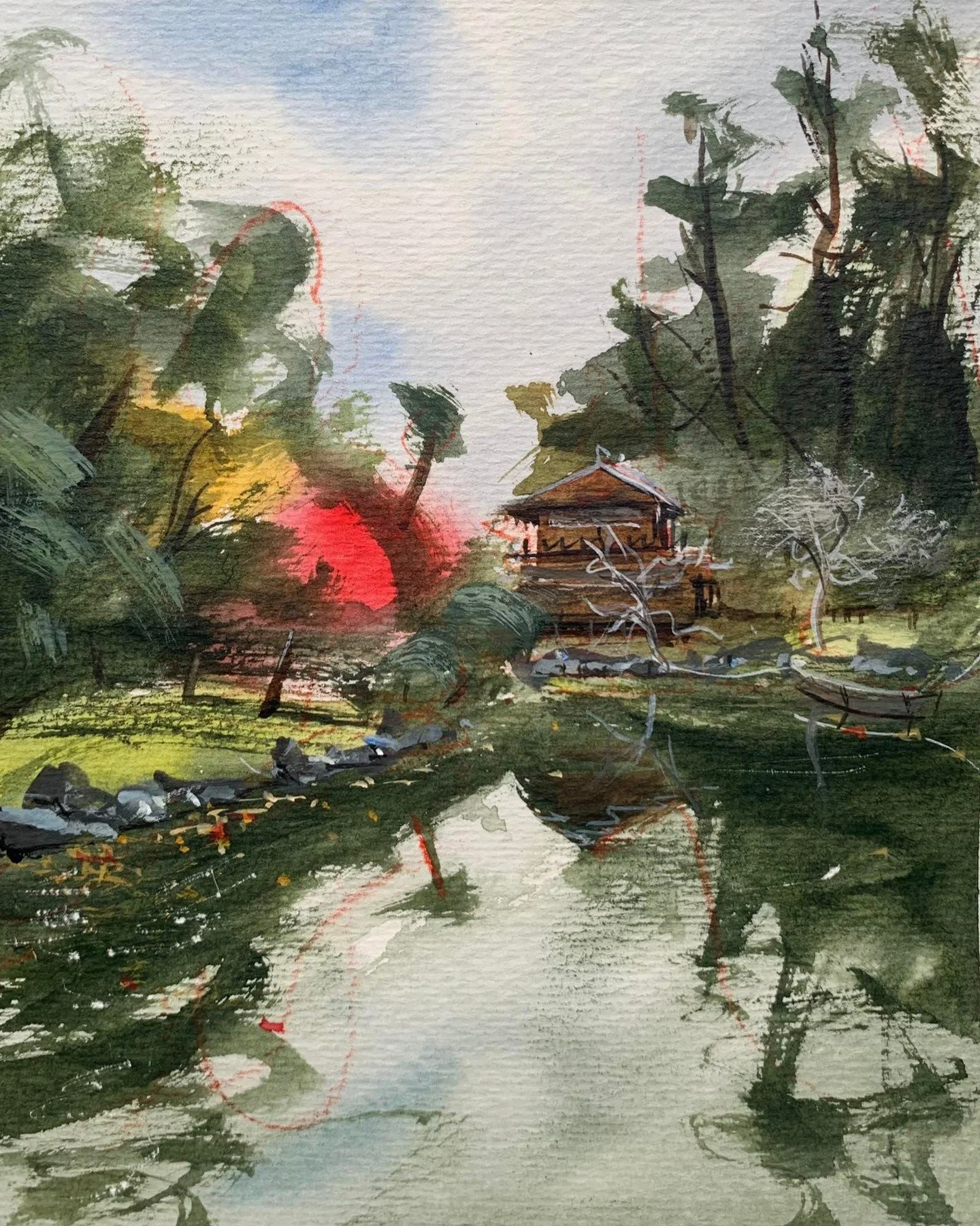 Sketch of a 200-year-old teahouse in the grounds of Kyoto's Imperial Palace. Painting with Francis Hamel @francis__hamel who's on a painting trip to Japan from England. Do check out his superb depictions of the world. Was a treat to see his work in r
