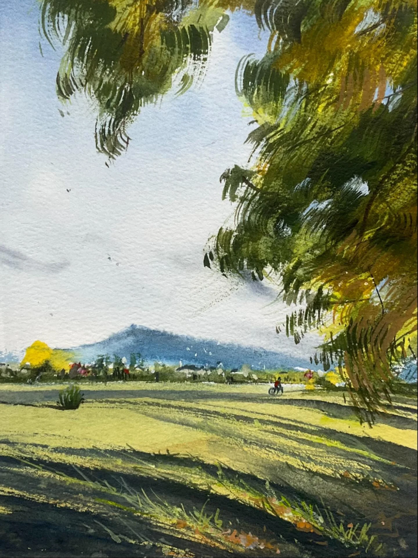 Sketch of Mt. Daimonji from besides the Kamo River in north Kyoto

#kyoto #pleinair #kamoriver #daimonji #holbein #holbeinwatercolors #sketch #autumn #京都 #賀茂川 #大文字 #ホルベイン #水彩画 #スケッチ #秋