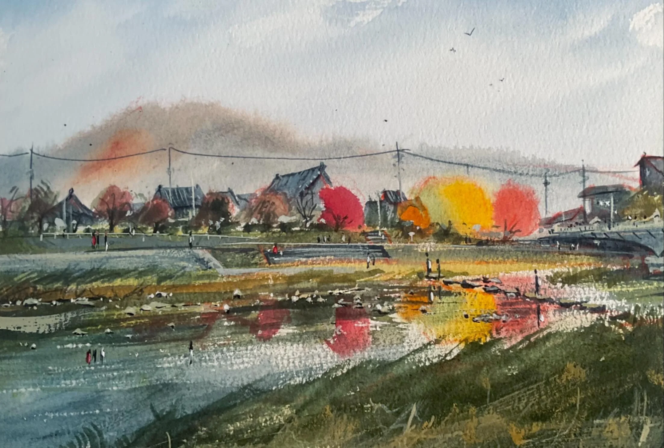 Sketch of the autumn colours at Demachiyanagi in Kyoto
#pleinair #watercolor #etchr #holbein #Kyoto #Japan #autumn #sketch #river #水彩画 #京都 #秋 #鴨川 #紅葉 #ホルベイン