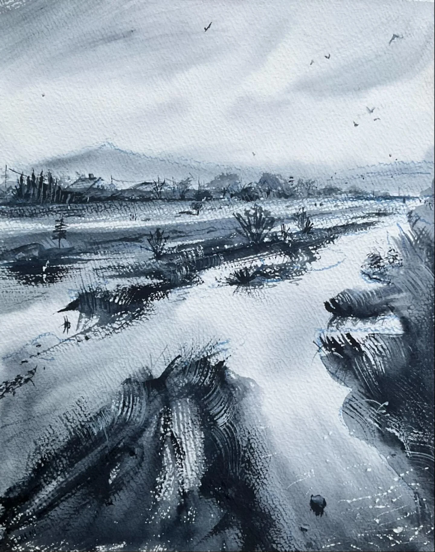 B&amp;W sketch of Mt. Daimonji from Kitaoji in Kyoto 
Scorching sun today. I think the right side of my face will be red tomorrow.

#kyoto #pleinair #kamoriver #daimonji #holbein #holbeinwatercolors #sketch #autumn #b&amp;w #京都 #賀茂川 #大文字 #ホルベイン #水彩画 