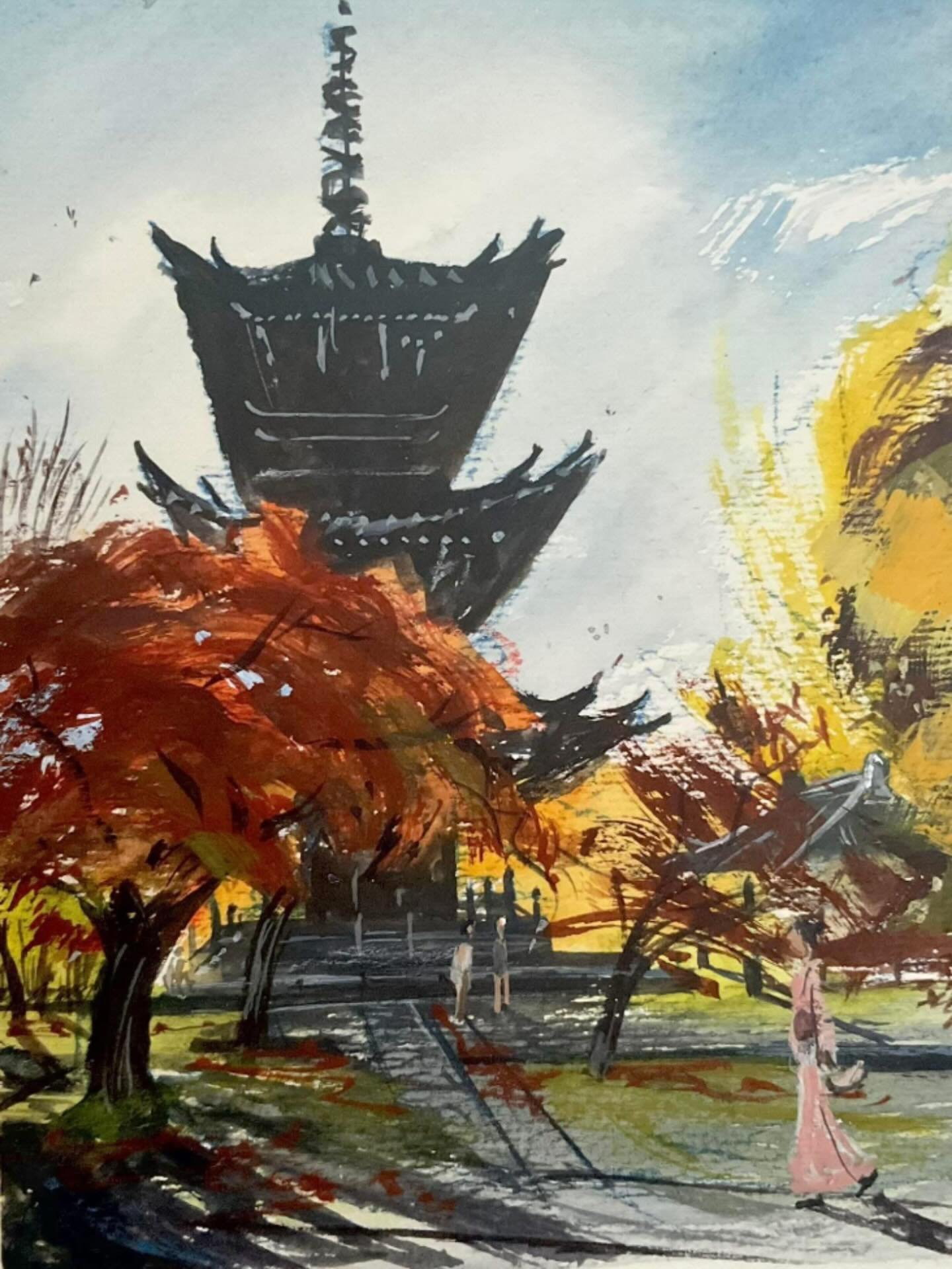 Sketch of the pagoda at Shinyodo Temple

What a classy/elegant temple. Not many overseas tourists but somewhere locals are familiar with judging by the footfall. The kind lady running the cafe over from the pagoda permitted me to paint for a couple o