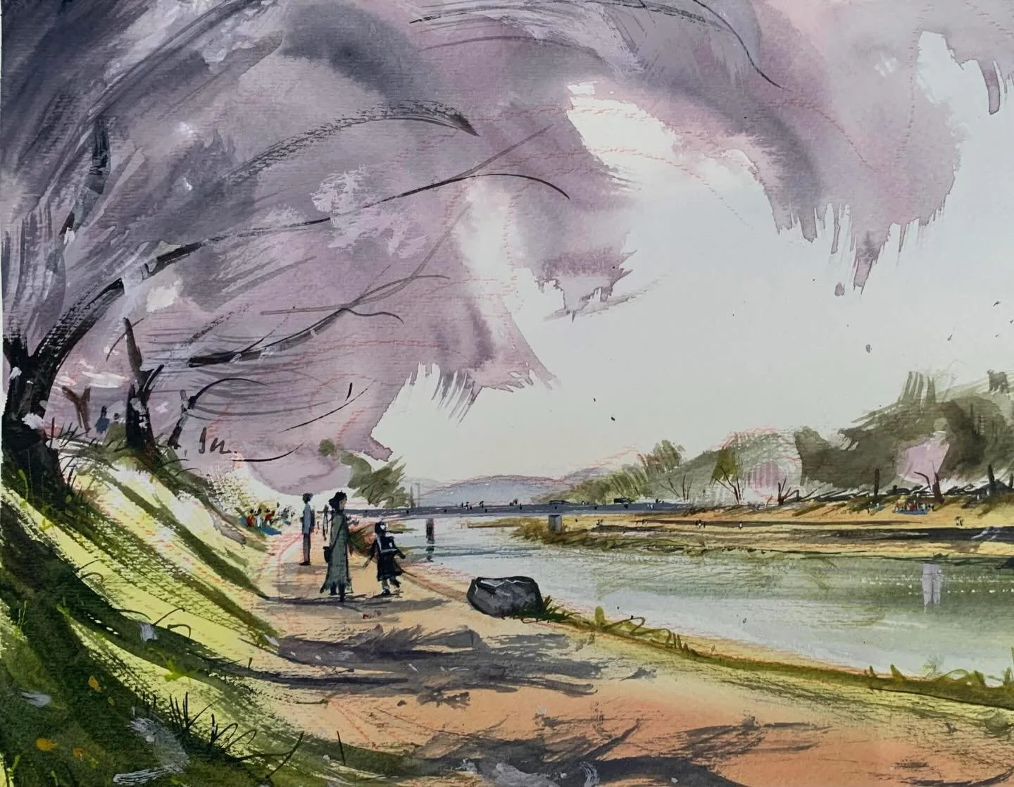Sketch of the blossoms by the Kamo in north Kyoto
There were lots of parents with excited kids about to start at a new school.
#pleinairpril #watercolour #sakura #Kyoto #桜