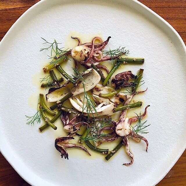 We were so thrilled to find these garlic scapes at the market this morning. 
We ❤️ spring&rsquo;s bounty and we were inspired to use these limited beauties for a special this evening with along with grilled squid from our friends @pierlessfishbk 
Ple