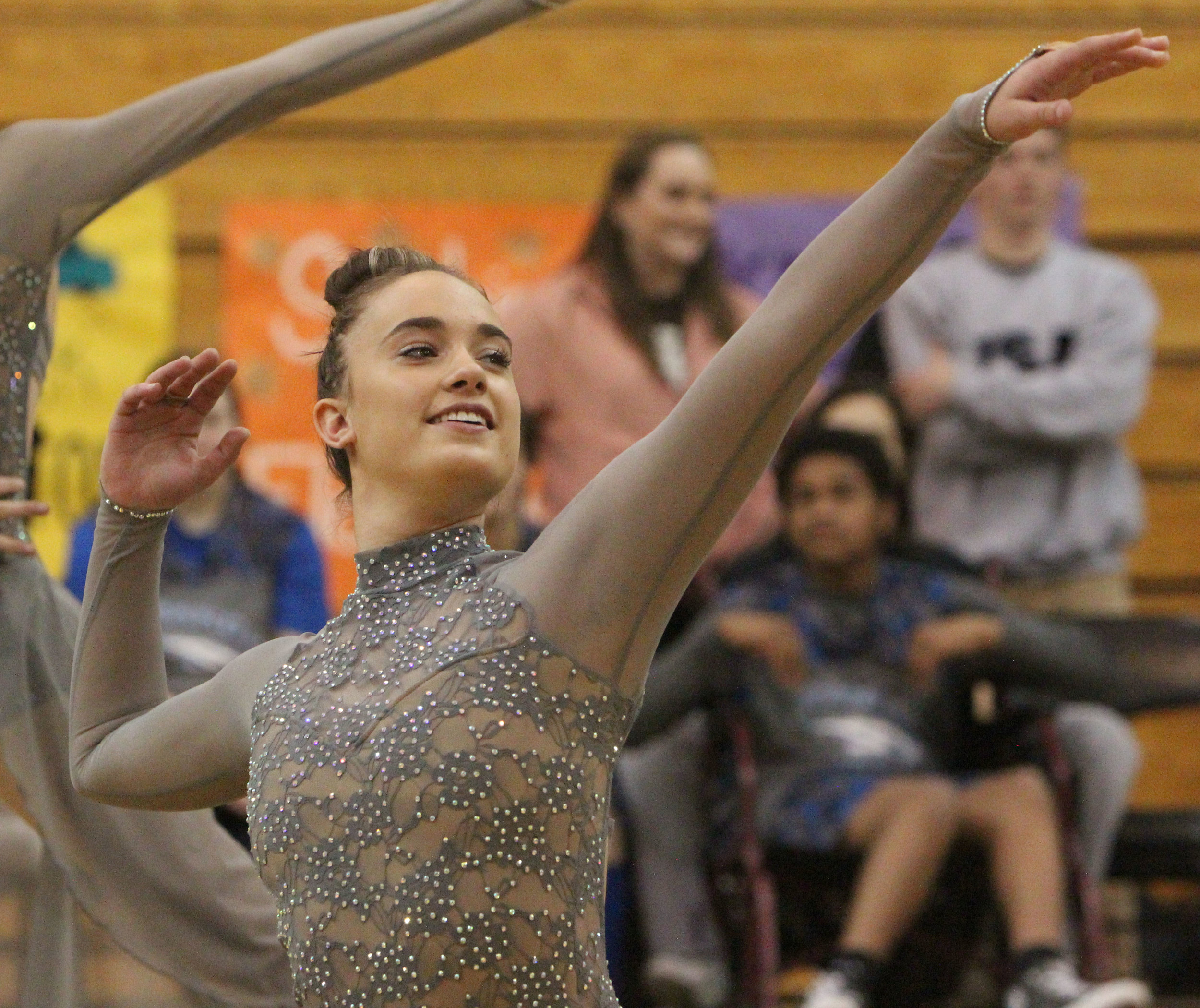 Junior Makenna Hollingshead waits for the routine to begin in a rehearsal performance. 
