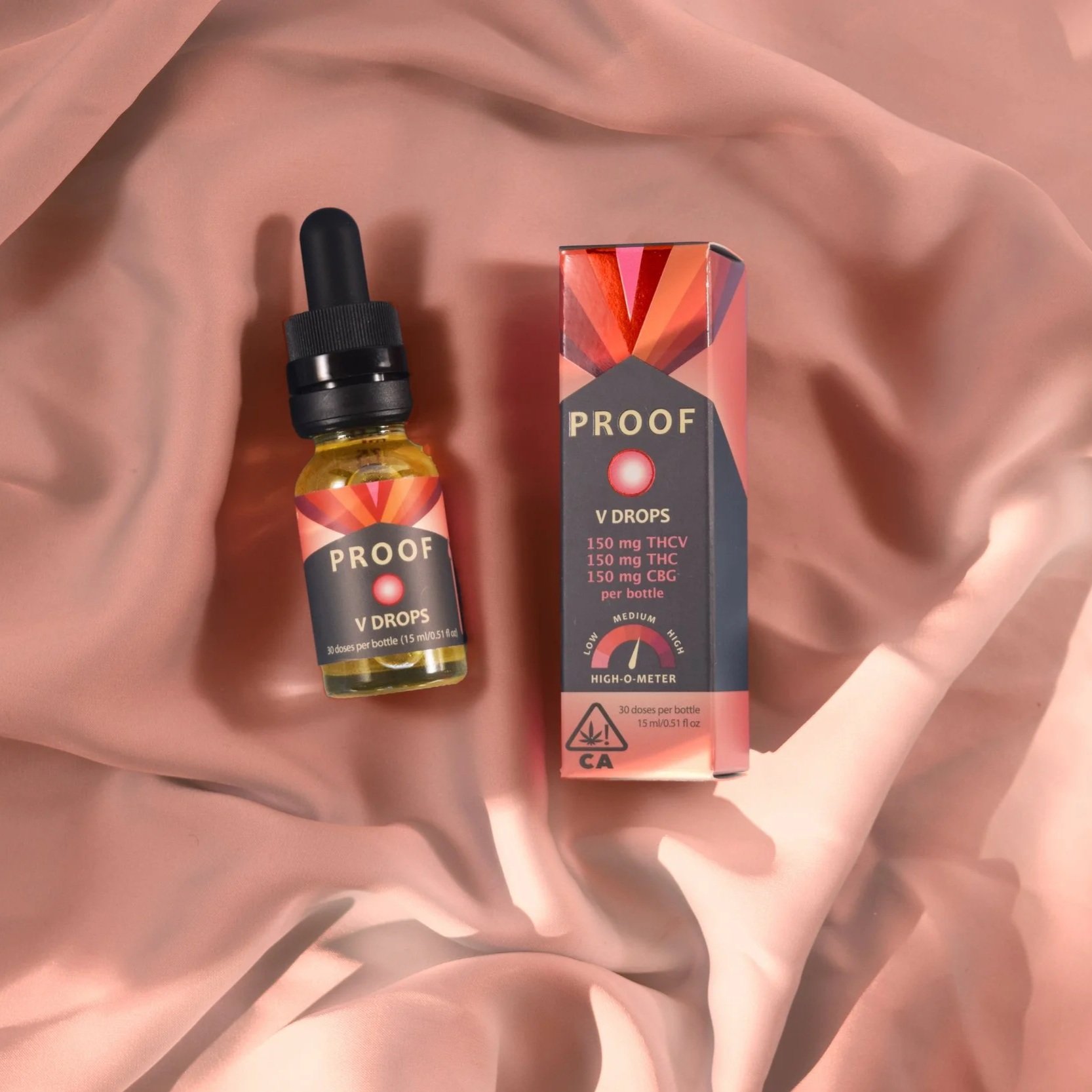 Proof THCV drops on rose colored bedsheets