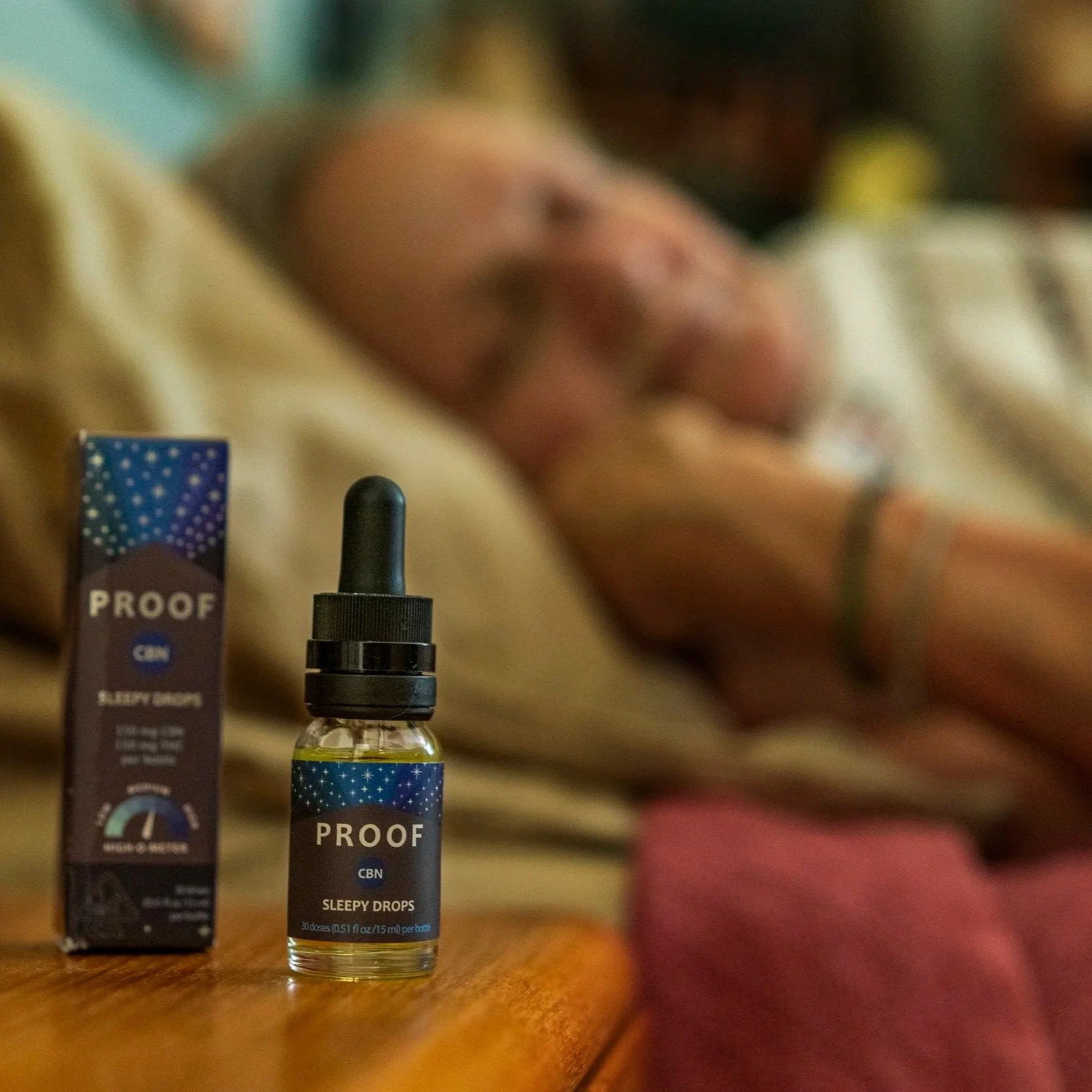 Proof CBN Sleepy Drops with woman sleeping in background