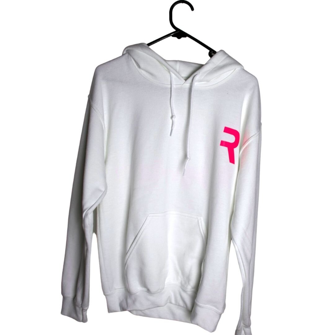 White Hoodie - Fluorescent Pink Logo