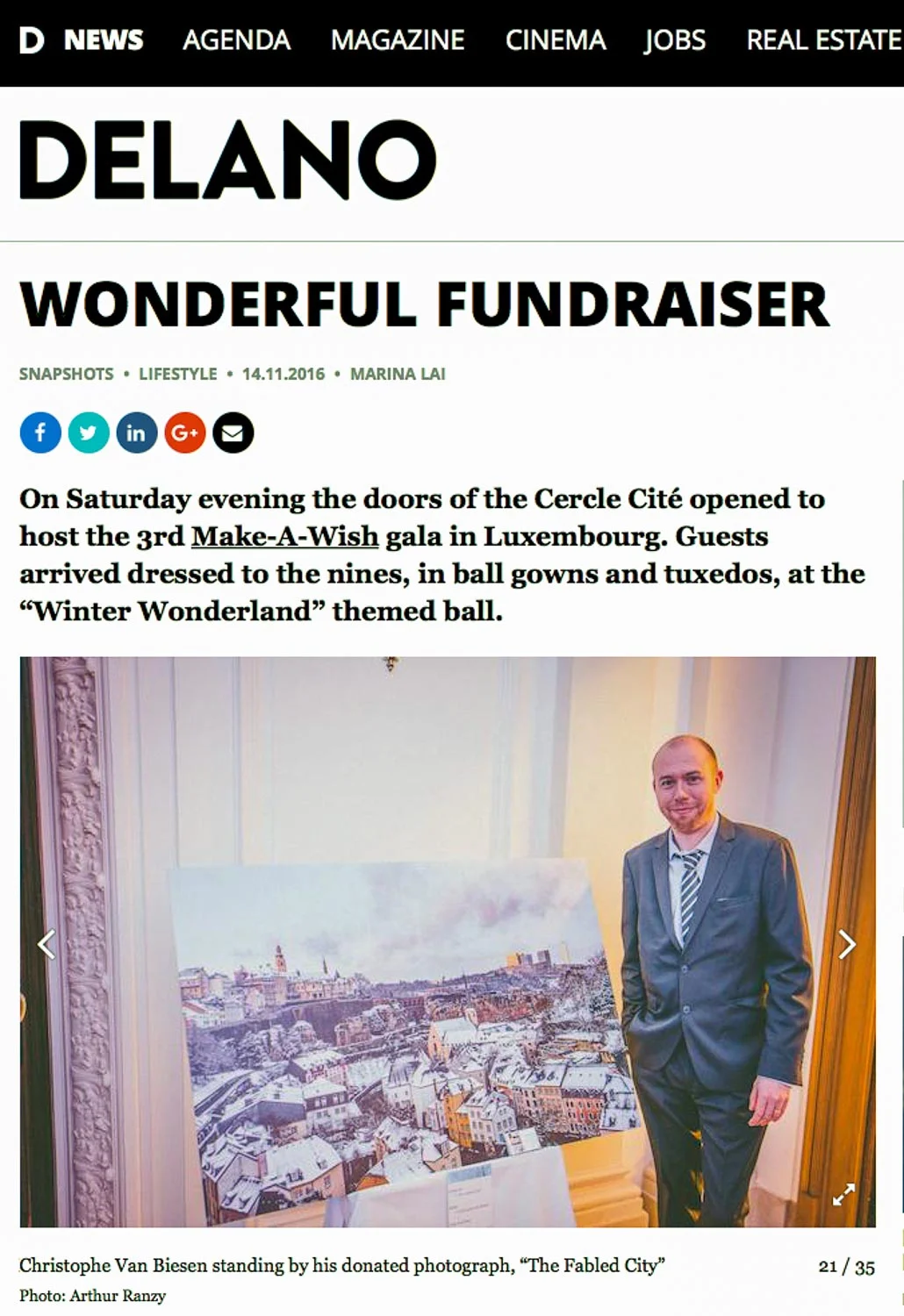 Article in Delano Magazine Luxembourg about Make-A-Wish Luxembourg Winter Wonderland Gala and Auction 2016