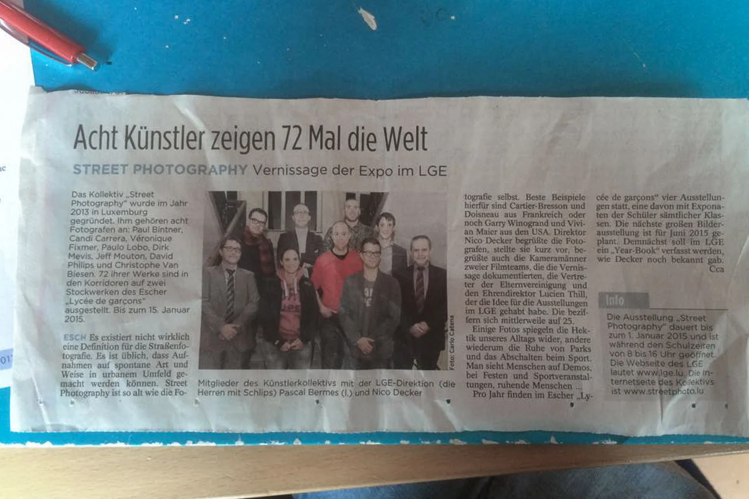 Article in Tageblatt about the collective exhibition by Street Photography Luxembourg at the Lycee de Garcons Esch-sur-Alzette
